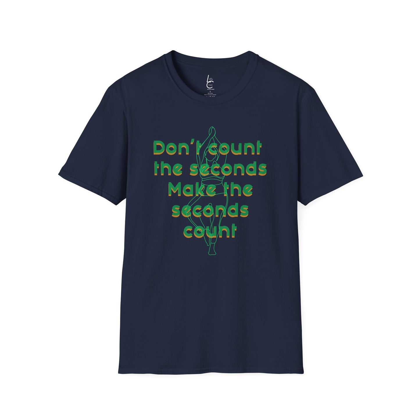 Graphic T-Shirt 'Don't count the seconds Make the seconds count' in Green Yoga