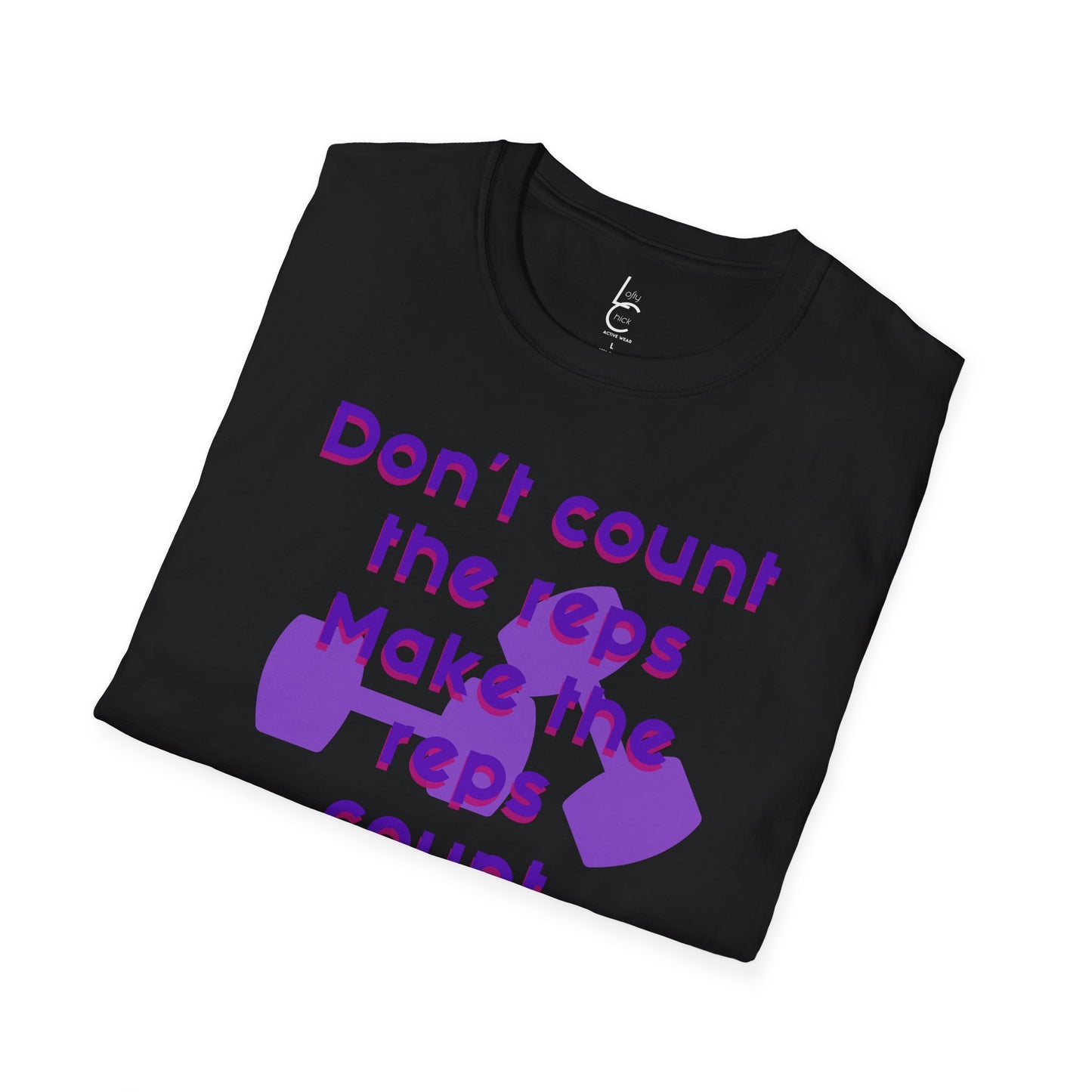 Graphic T-Shirt 'Don't count the reps Make the reps count' in Purple Weights