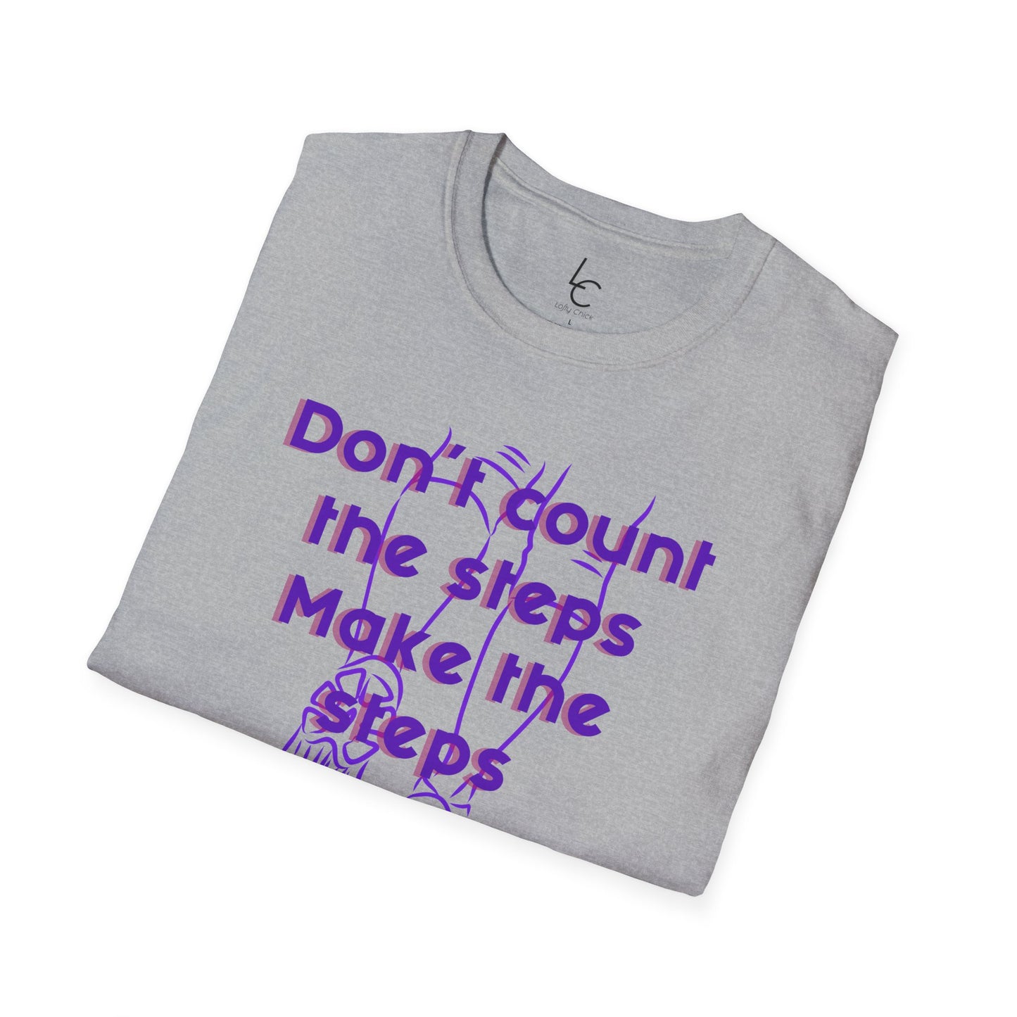 Graphic T-Shirt 'Don't count the steps Make the steps count' in Purple Sneakers