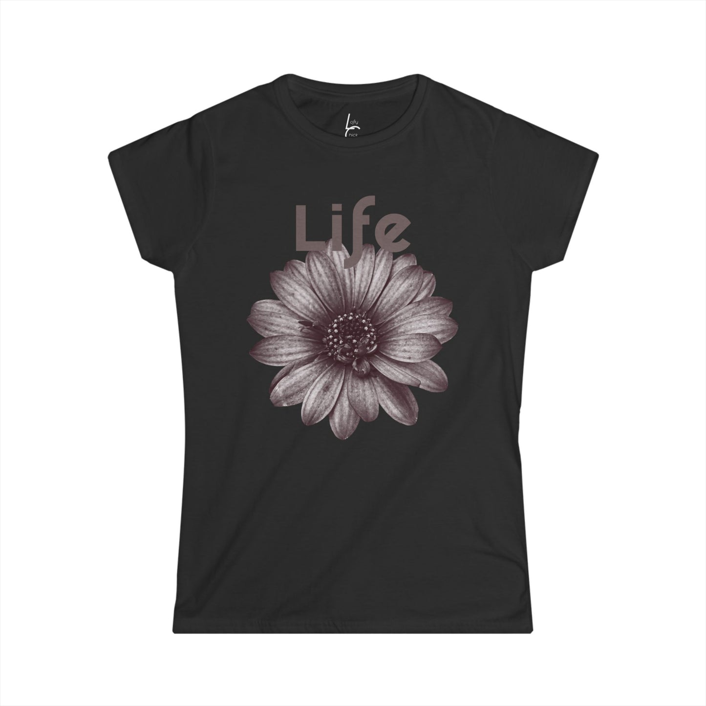 Comfort Fit Tee Garden Design Black and White Flower Cotton Tee Fitted T-shirt Soft Tee Woman's T-shirt