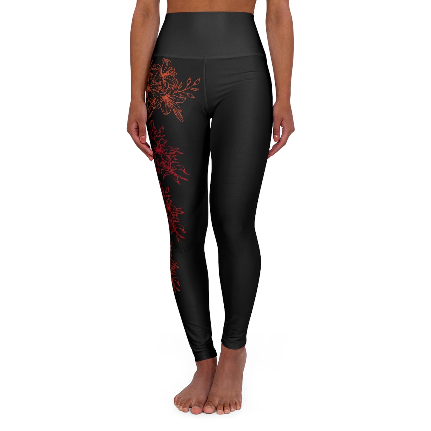 High Waisted Workout Leggings for Woman Red Flowers/Black