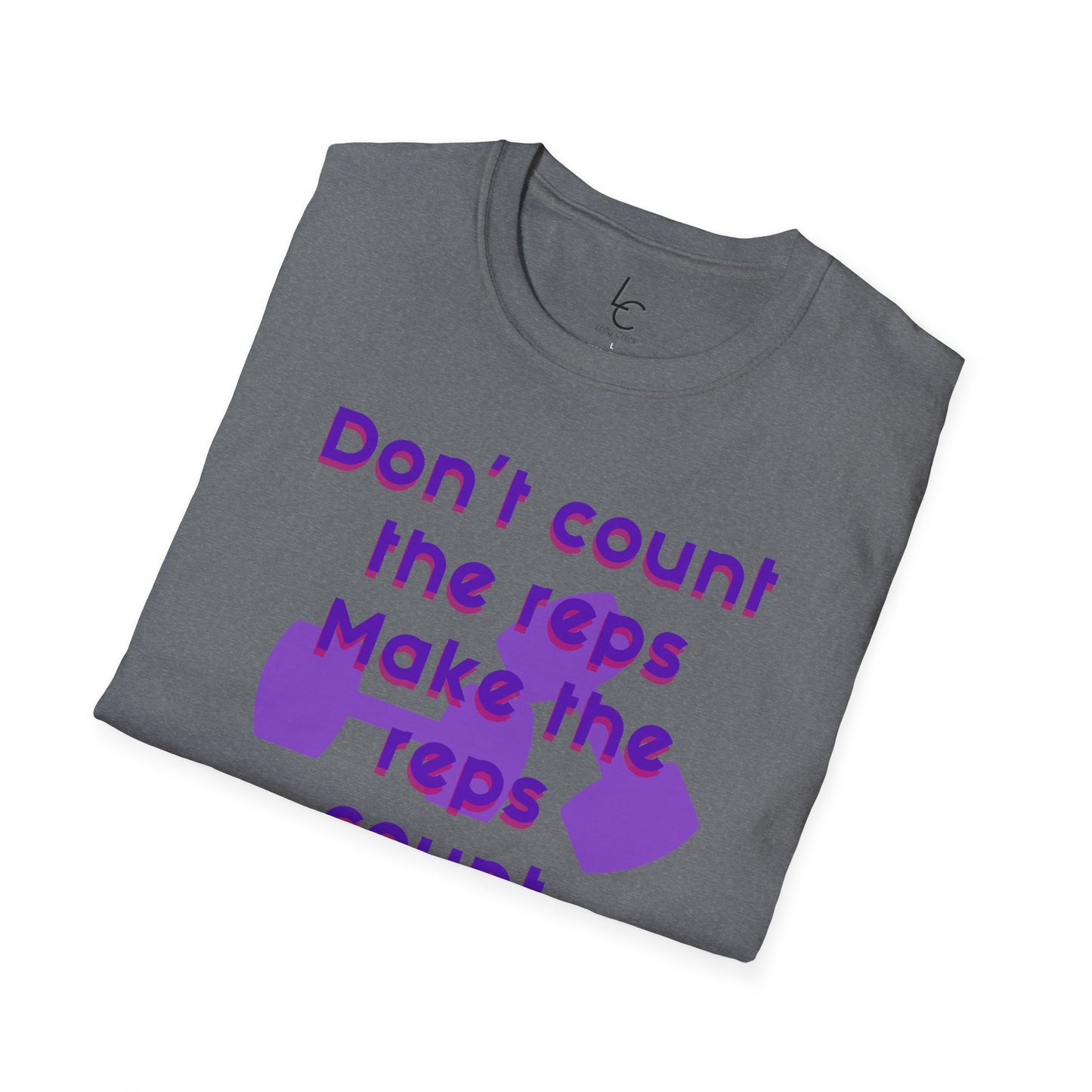 Graphic T-Shirt 'Don't count the reps Make the reps count' in Purple Weights