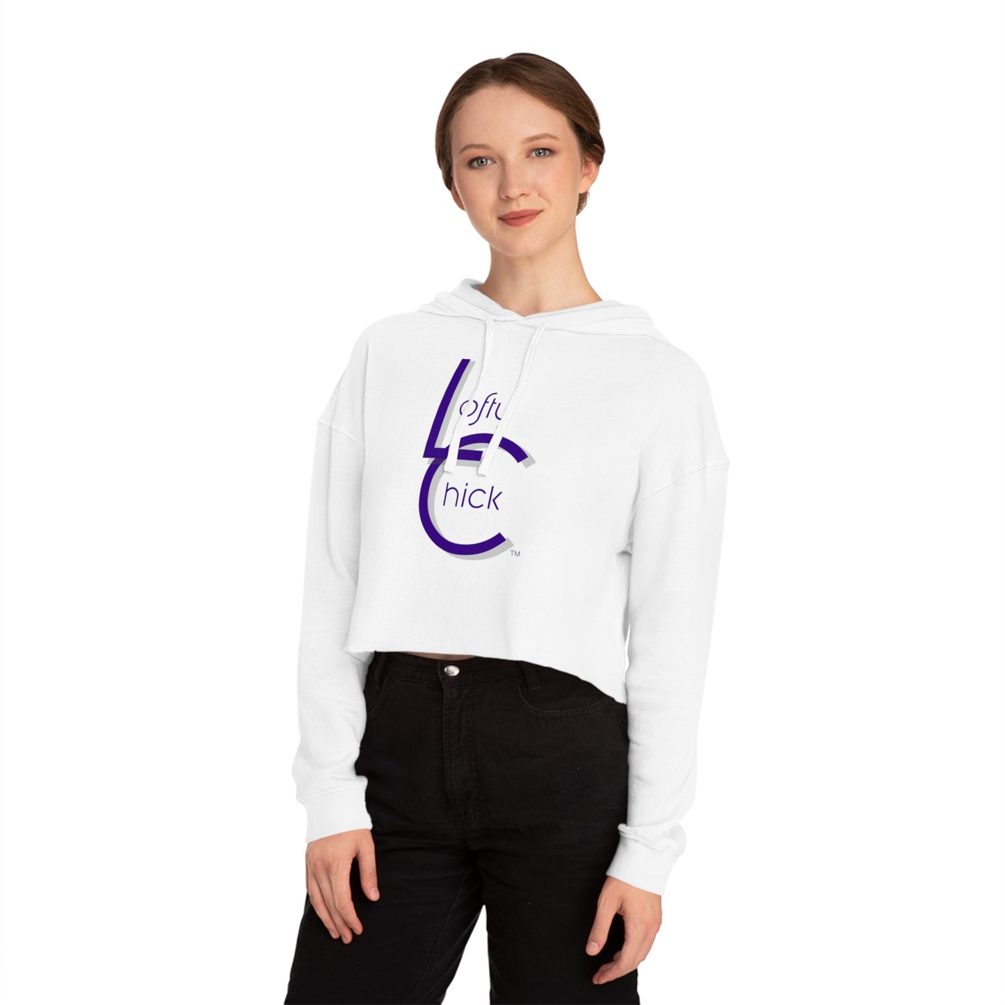 Cropped Hooded Sweatshirt With Lofty Chick Logo on Front Cropped Hoodie Active Wear Purple