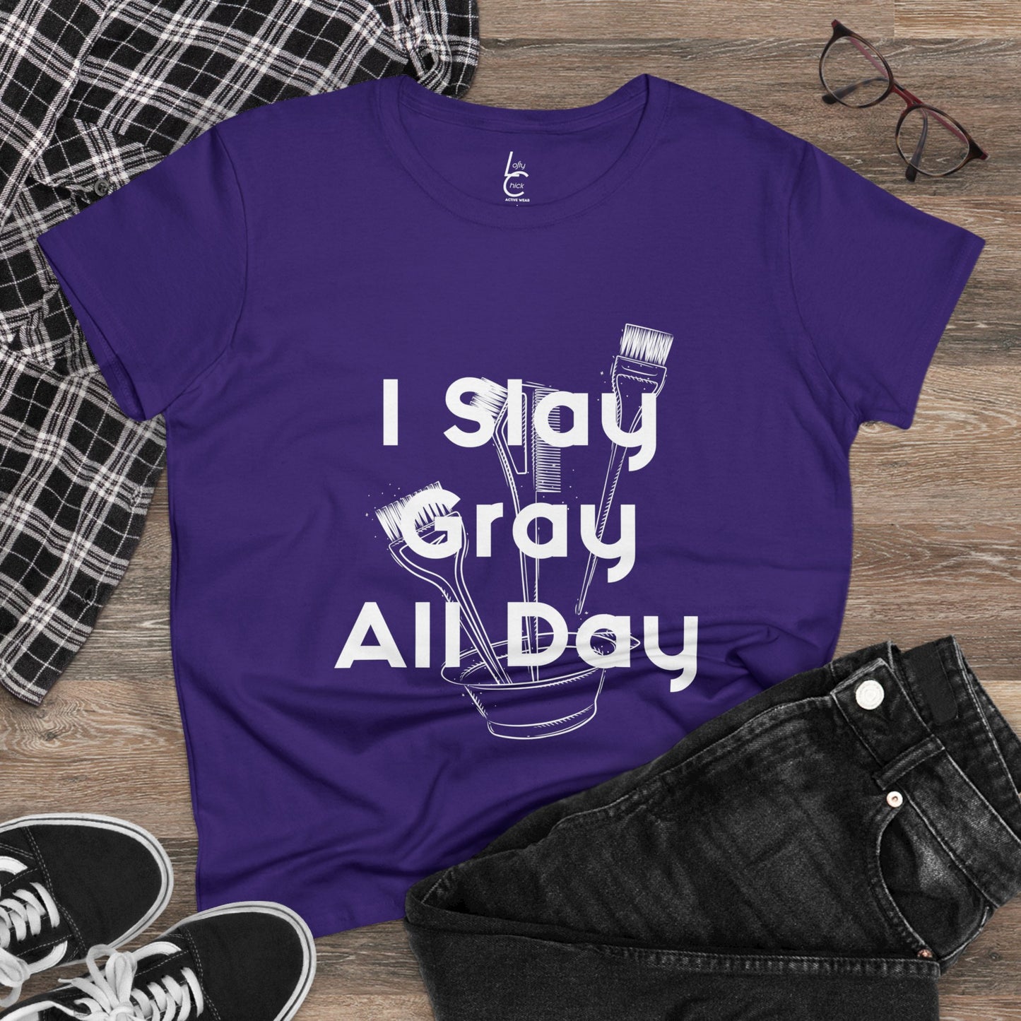 Cotton Graphic Tee For Hairstylist I Slay Gray All Day Cotton Tee White Text Tee Shirt Cotton Tee Gift For Hairstyist Fashion Tee