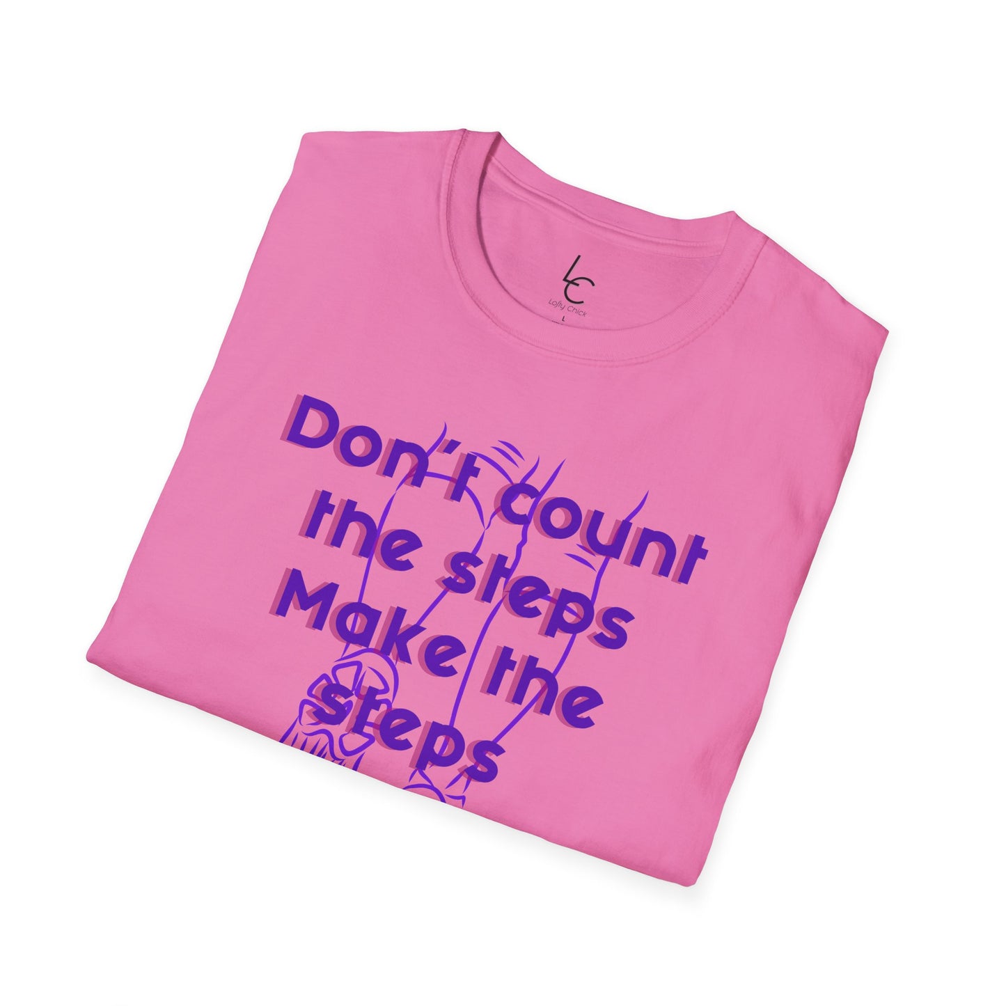 Graphic T-Shirt 'Don't count the steps Make the steps count' in Purple Sneakers