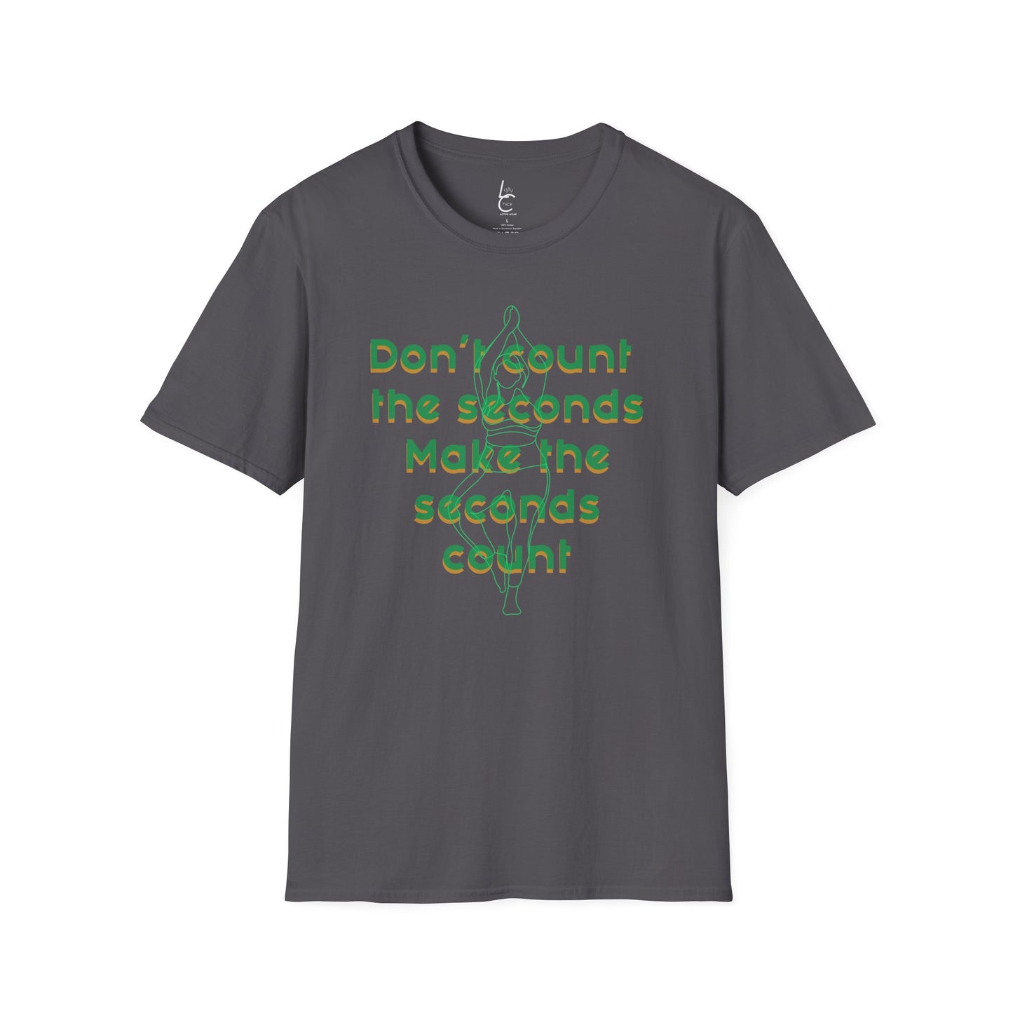 Graphic T-Shirt 'Don't count the seconds Make the seconds count' in Green Yoga