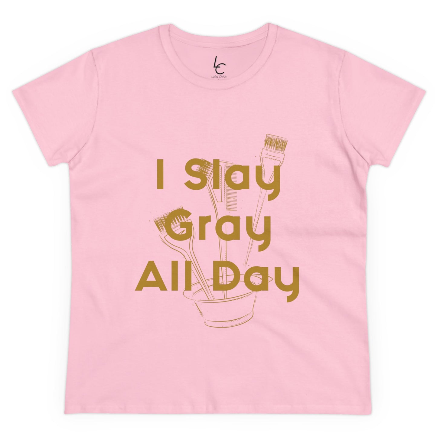 Cotton Graphic Tee I Slay Gray All Day For Hairstylist Cotton Tee Gold Text Tee Shirt Cotton Tee