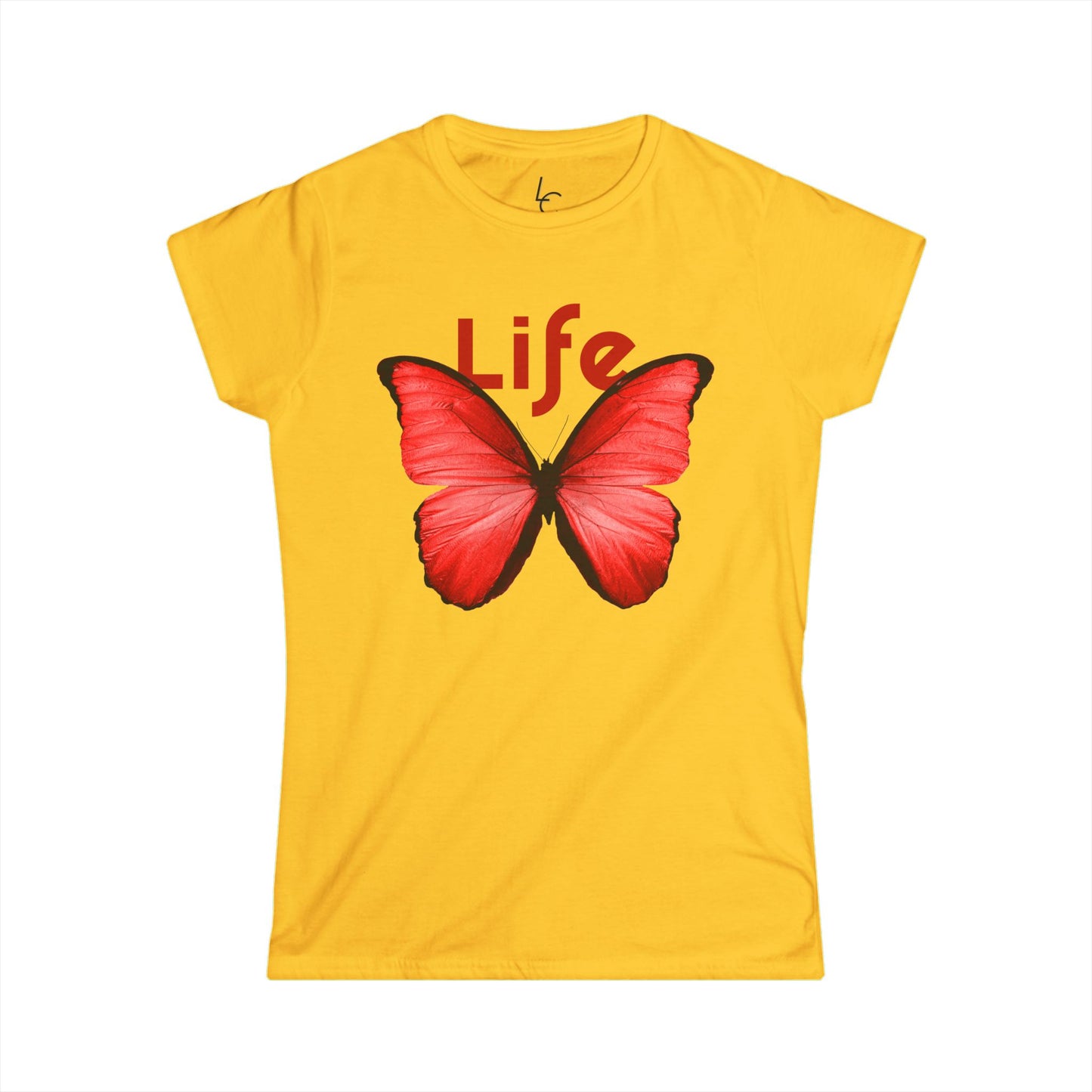 Comfort Fit Tee Garden Design Red Butterfly Cotton Tee Fitted T-shirt Soft Tee Woman's T-shirt