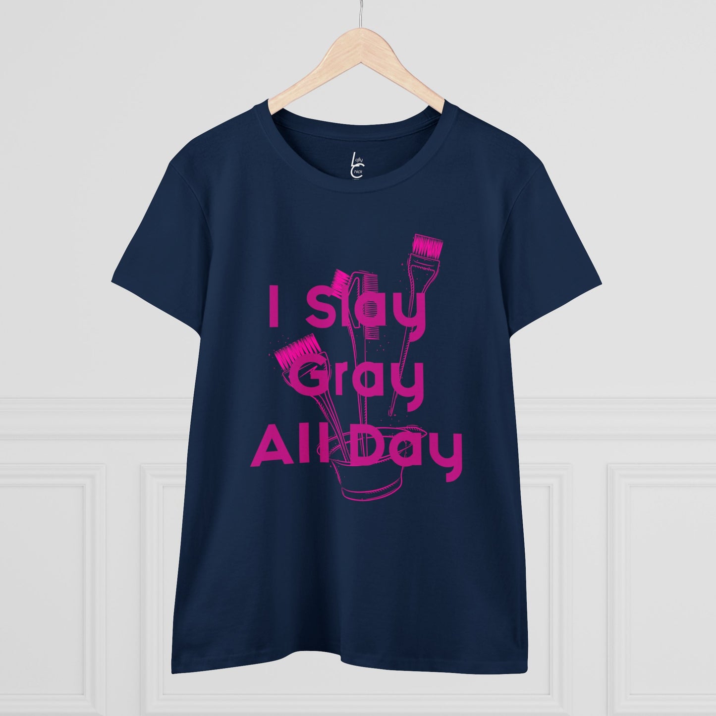 Cotton Graphic Tee for Hairstylist I Slay Gray All Day Cotton Tee Pink Text Tee Shirt Cotton Tee