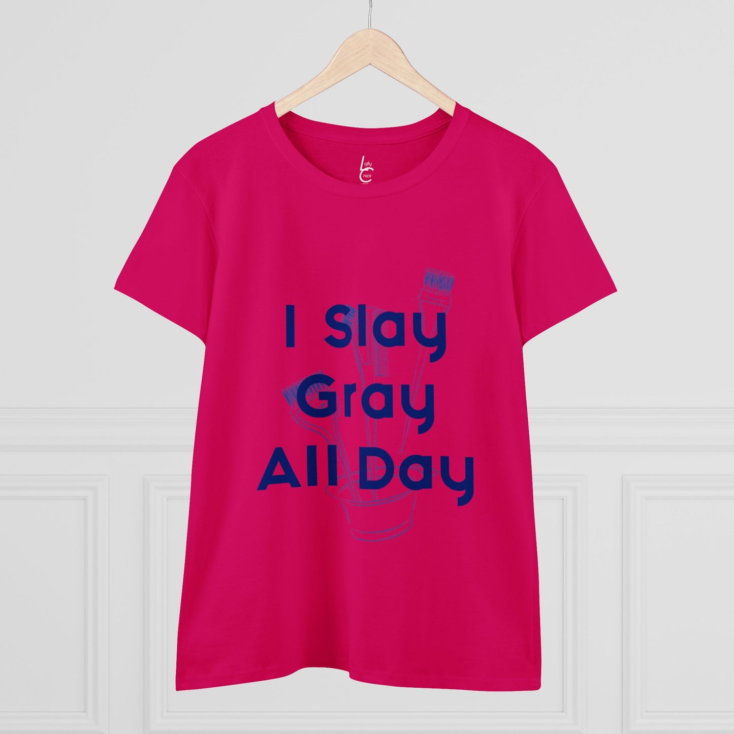 Cotton Graphic Tee for Hairstylist I Slay Gray All Day Cotton Tee Blue Text Tee Shirt Cotton Tee