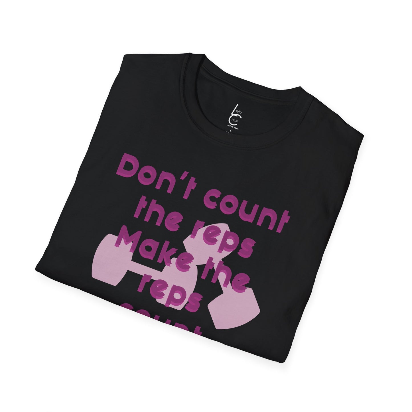 Graphic T-Shirt 'Don't count the reps Make the reps count' in Pink Weights