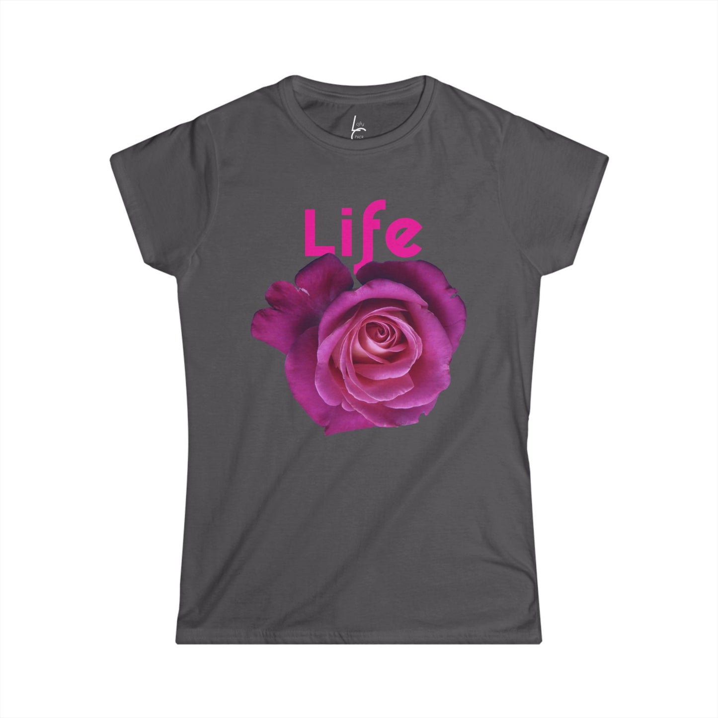 Comfort Fit Tee 'Life' Garden Design Pink Rose Cotton Tee Fitted T-shirt Soft Tee Woman's T-shirt