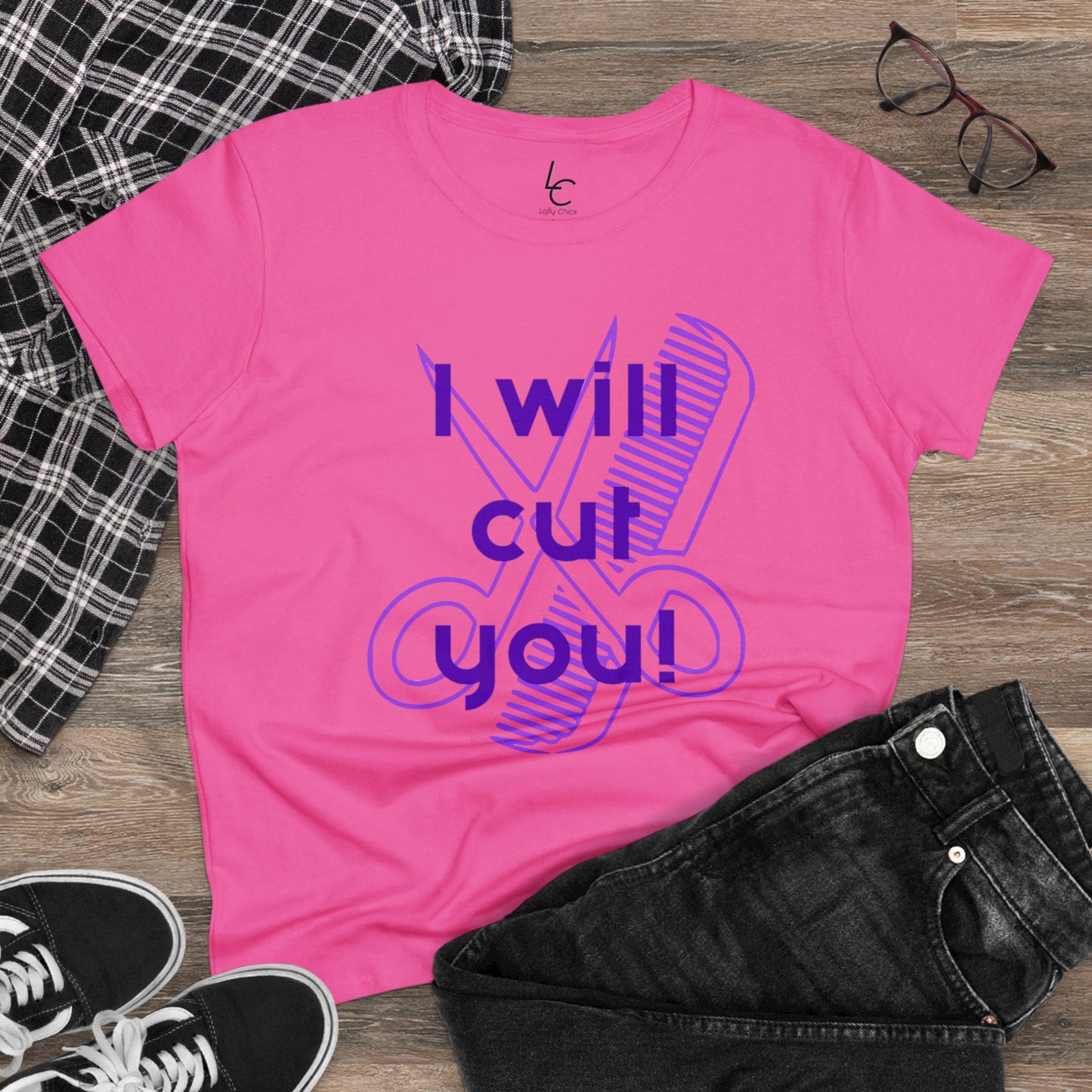 Comfy Cotton Graphic Tee For Hairstylist I Will Cut You Cotton Tee PurpleText Tee Shirt Cotton Tee Cotton T-shirt