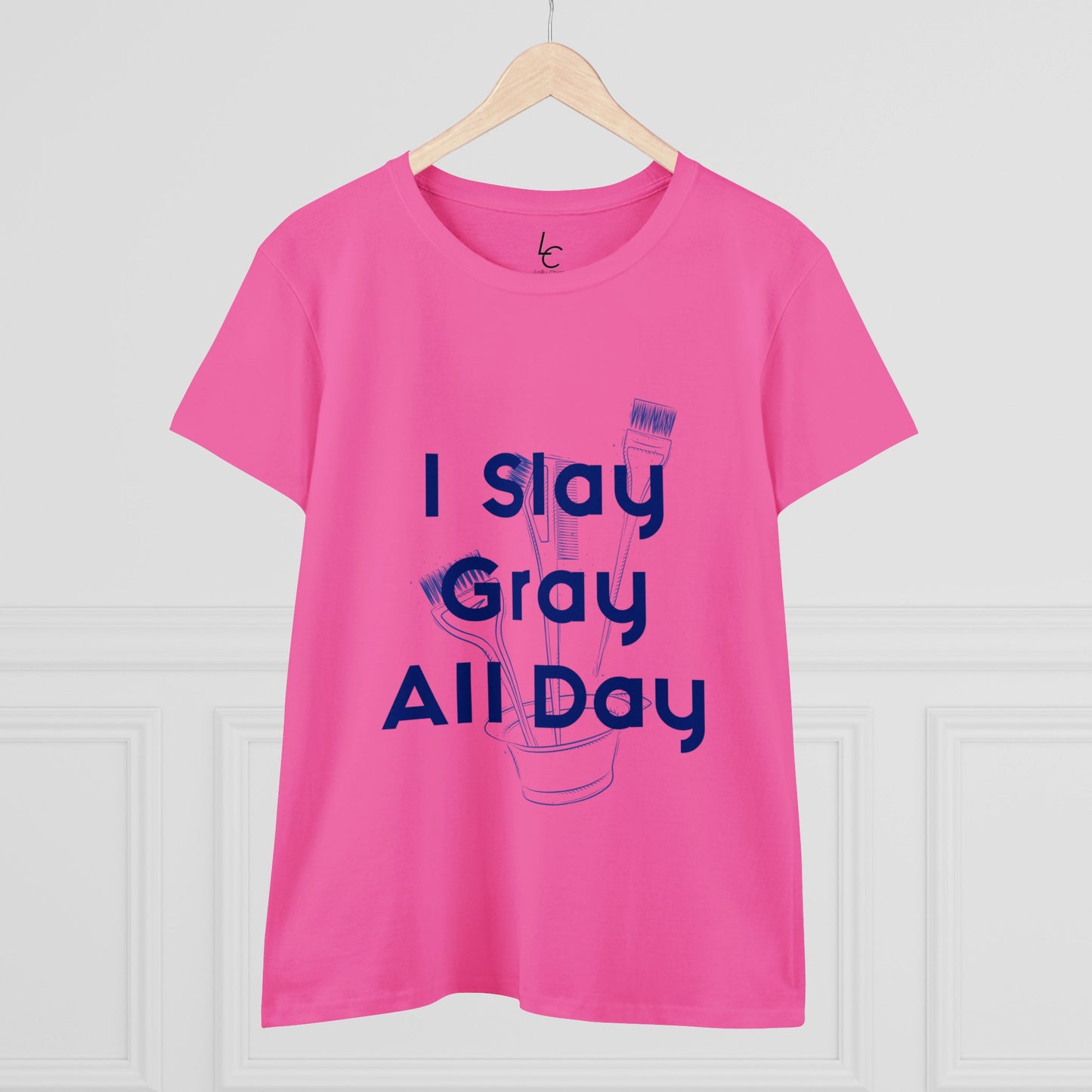 Cotton Graphic Tee for Hairstylist I Slay Gray All Day Cotton Tee Blue Text Tee Shirt Cotton Tee