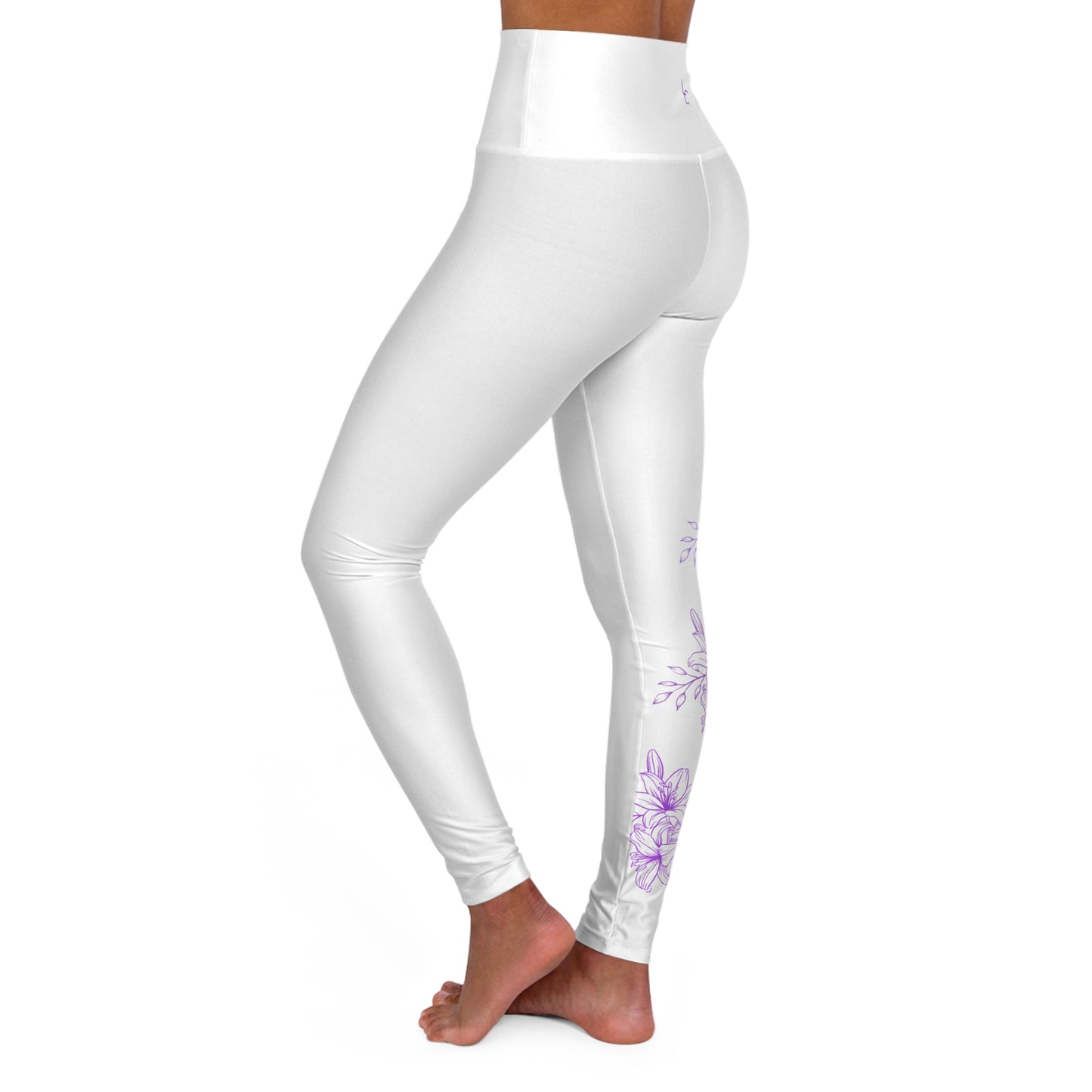 High Waisted Workout Leggings for Woman Workout Gear Yoga Gear Active Wear Colorful Leggings Yoga Leggings with Purple Flowers on White