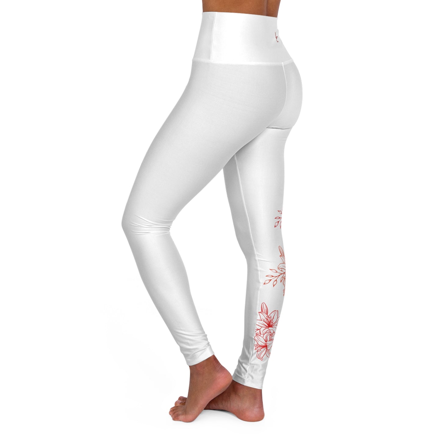 High Waisted Workout leggings Leggings for Woman Workout Gear Compressing Leggings Colorful Leggings Yoga Leggings with Red Flowers on White