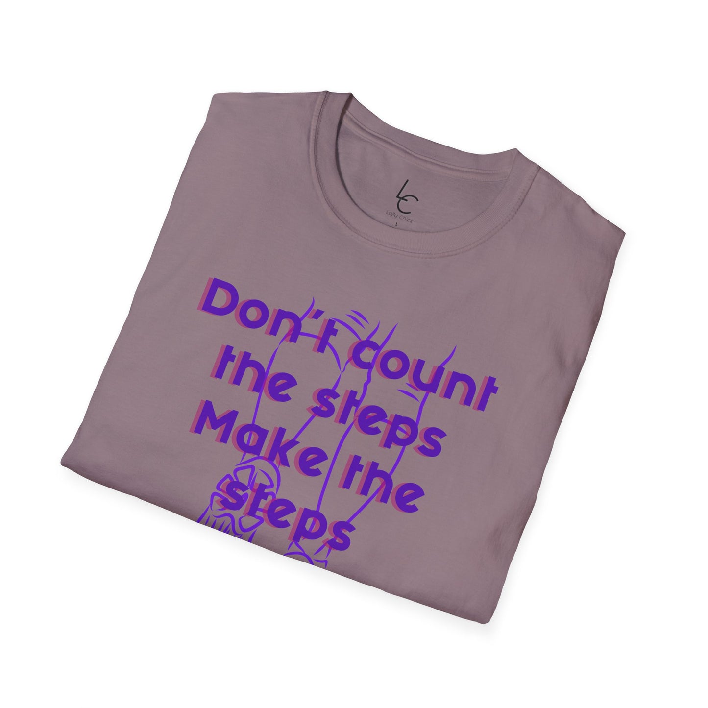 Graphic T-Shirt 'Don't count the steps Make the steps count' in Purple Sneakers