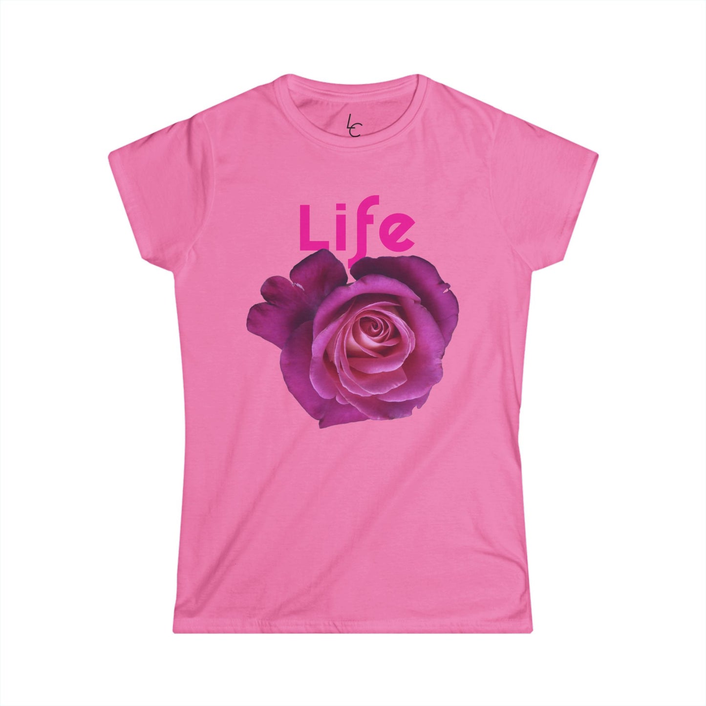 Comfort Fit Tee 'Life' Garden Design Pink Rose Cotton Tee Fitted T-shirt Soft Tee Woman's T-shirt