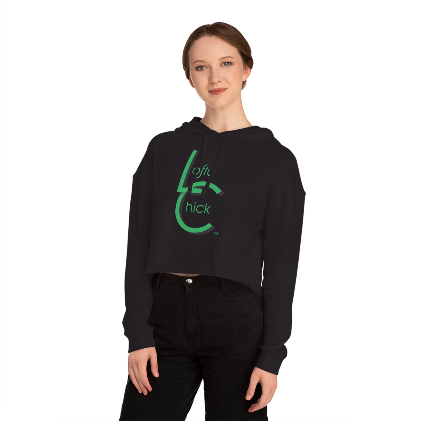 Cropped Hooded Sweatshirt With Lofty Chick Logo on Front Cropped Hoodie Active Wear Green