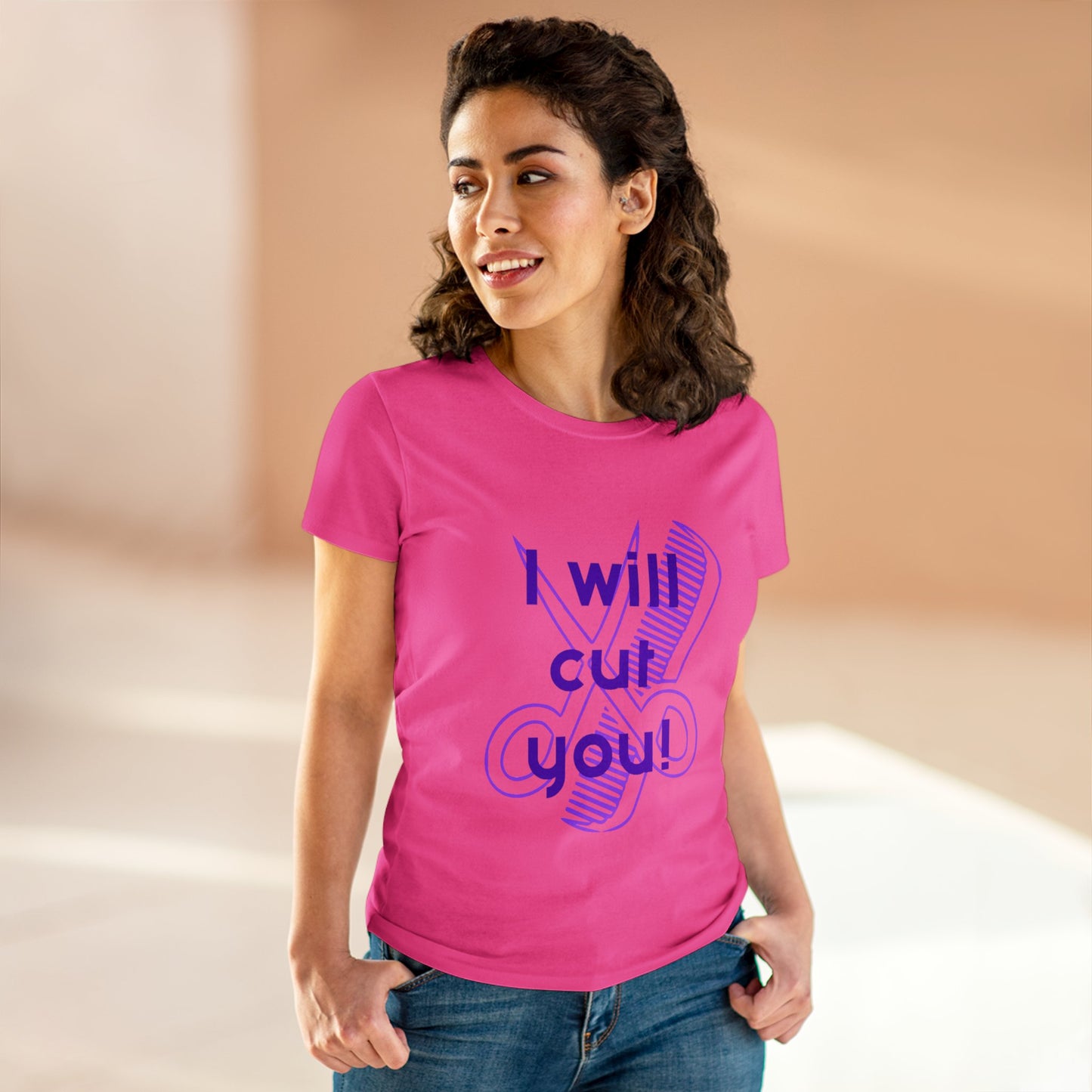 Comfy Cotton Graphic Tee for Hairstylist I Will Cut You Cotton Tee PurpleText Tee Shirt Cotton Tee T-shirt for Woman