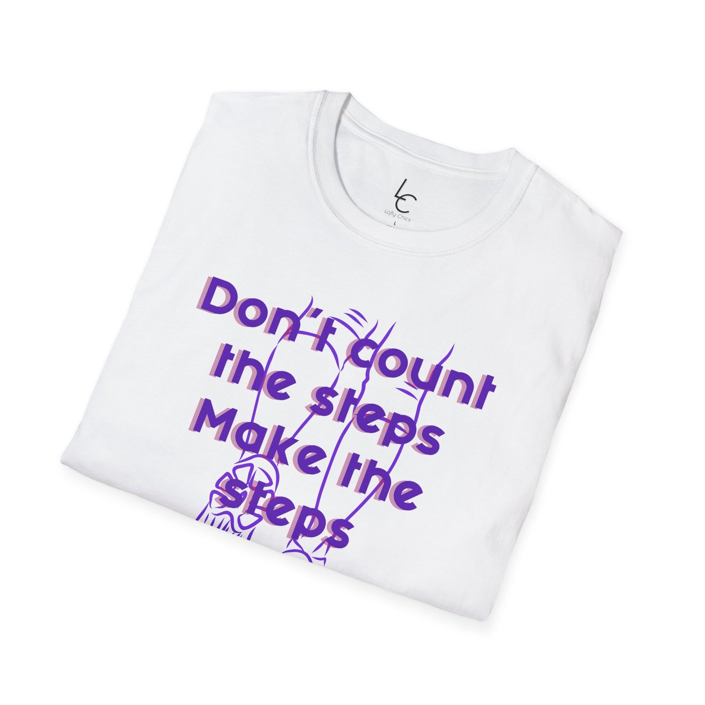 Graphic T-Shirt 'Don't count the steps Make the steps count' in Purple Sneakers
