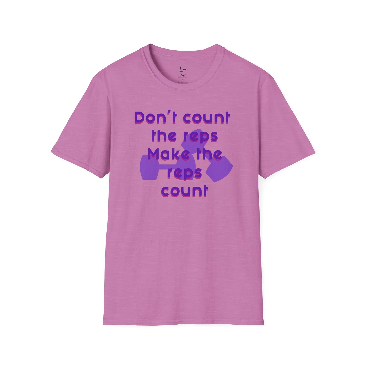 Graphic T-Shirt 'Don't count the reps Make the reps count' in Purple Weights