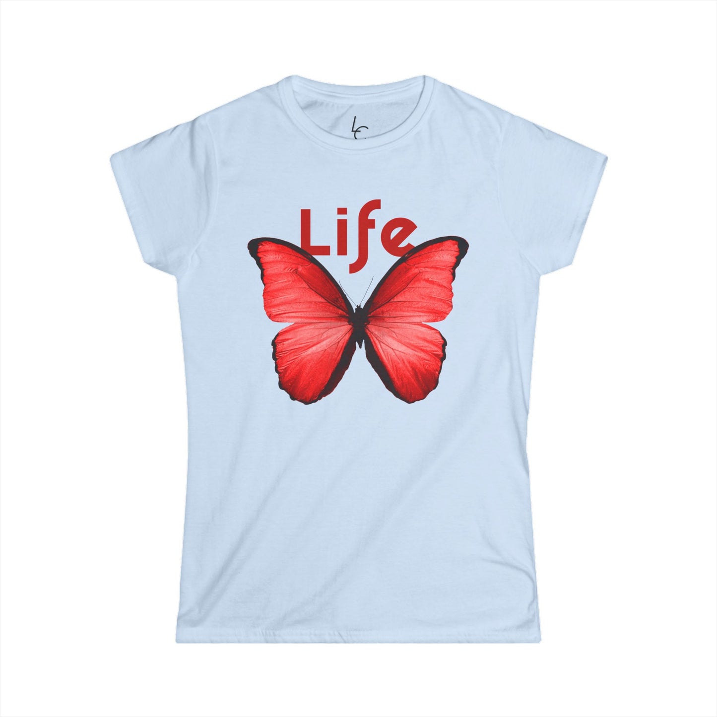 Comfort Fit Tee Garden Design Red Butterfly Cotton Tee Fitted T-shirt Soft Tee Woman's T-shirt