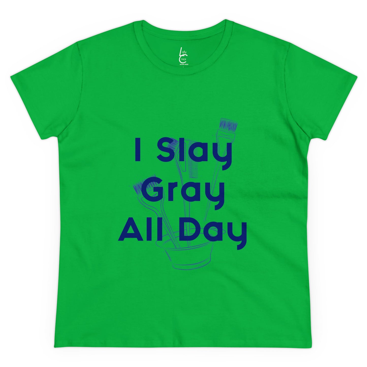 Cotton Graphic Tee for Hairstylist I Slay Gray All Day Cotton Tee Blue Text Tee Shirt Cotton Tee