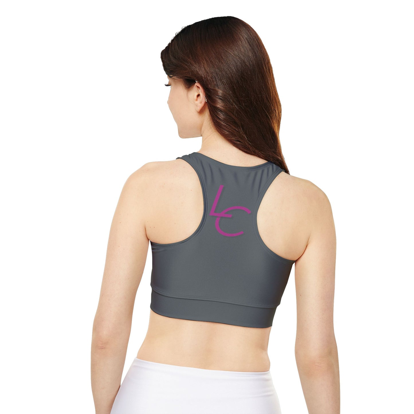 Sports Bra Fully Lined Padded Sports Bra for Woman Support Bra Pink Flower/Gray