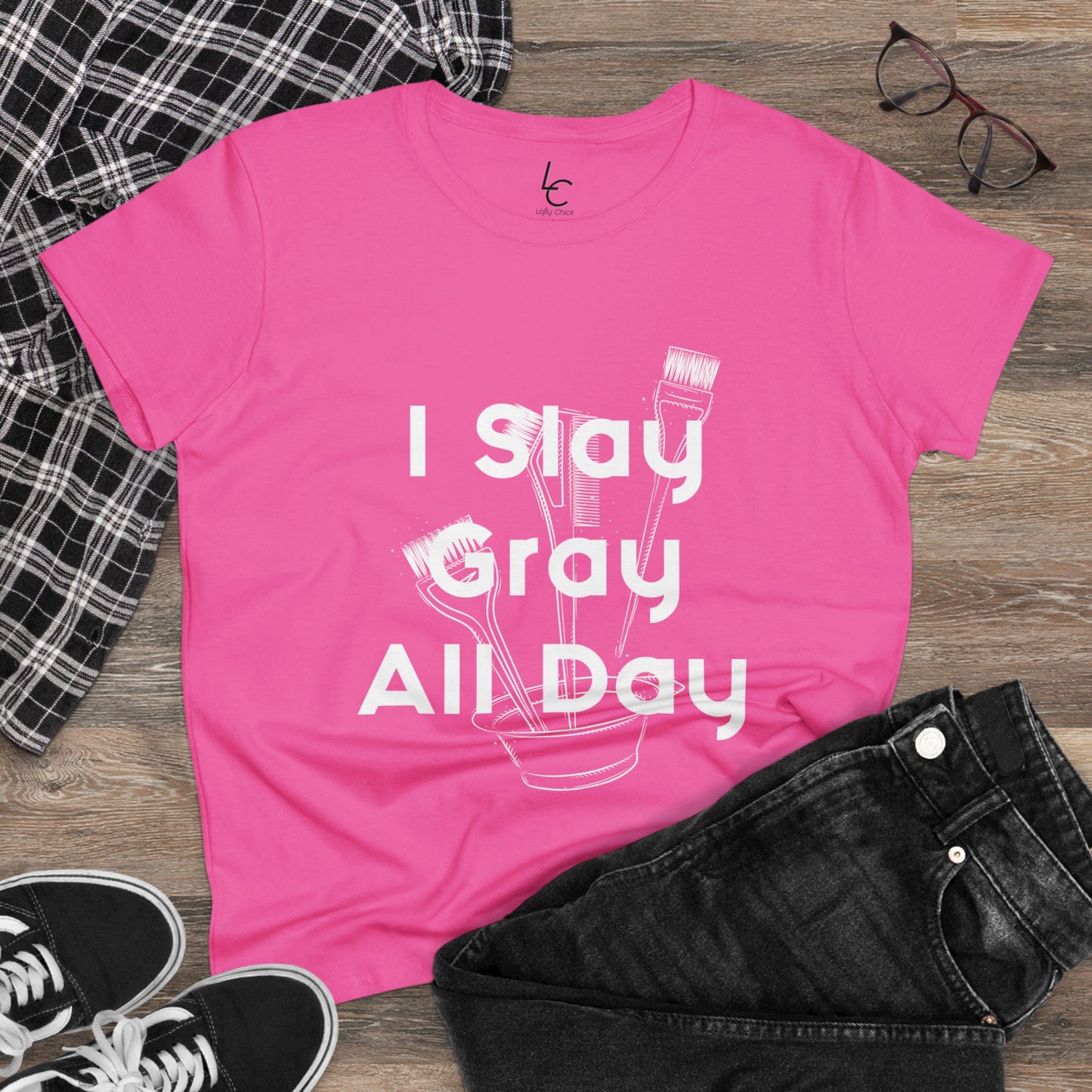 Cotton Graphic Tee For Hairstylist I Slay Gray All Day Cotton Tee White Text Tee Shirt Cotton Tee Gift For Hairstyist Fashion Tee