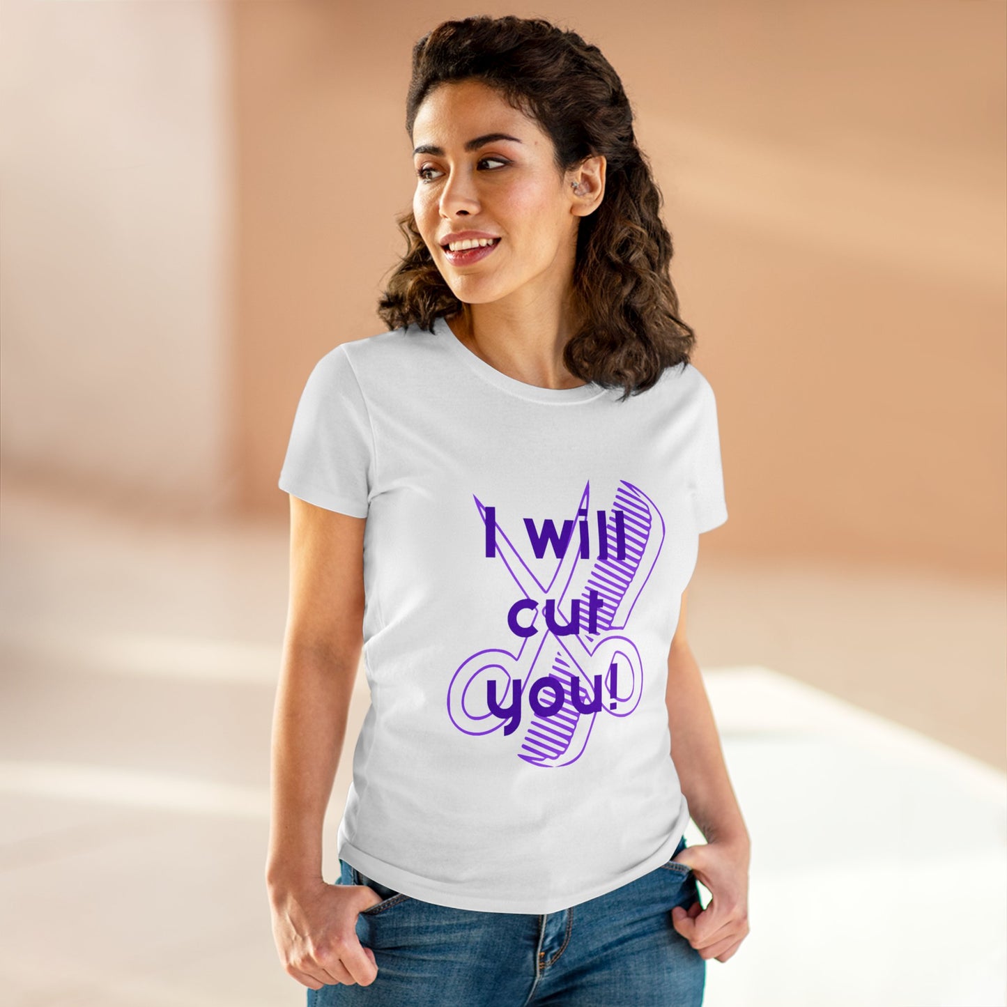 Comfy Cotton Graphic Tee for Hairstylist I Will Cut You Cotton Tee PurpleText Tee Shirt Cotton Tee T-shirt for Woman