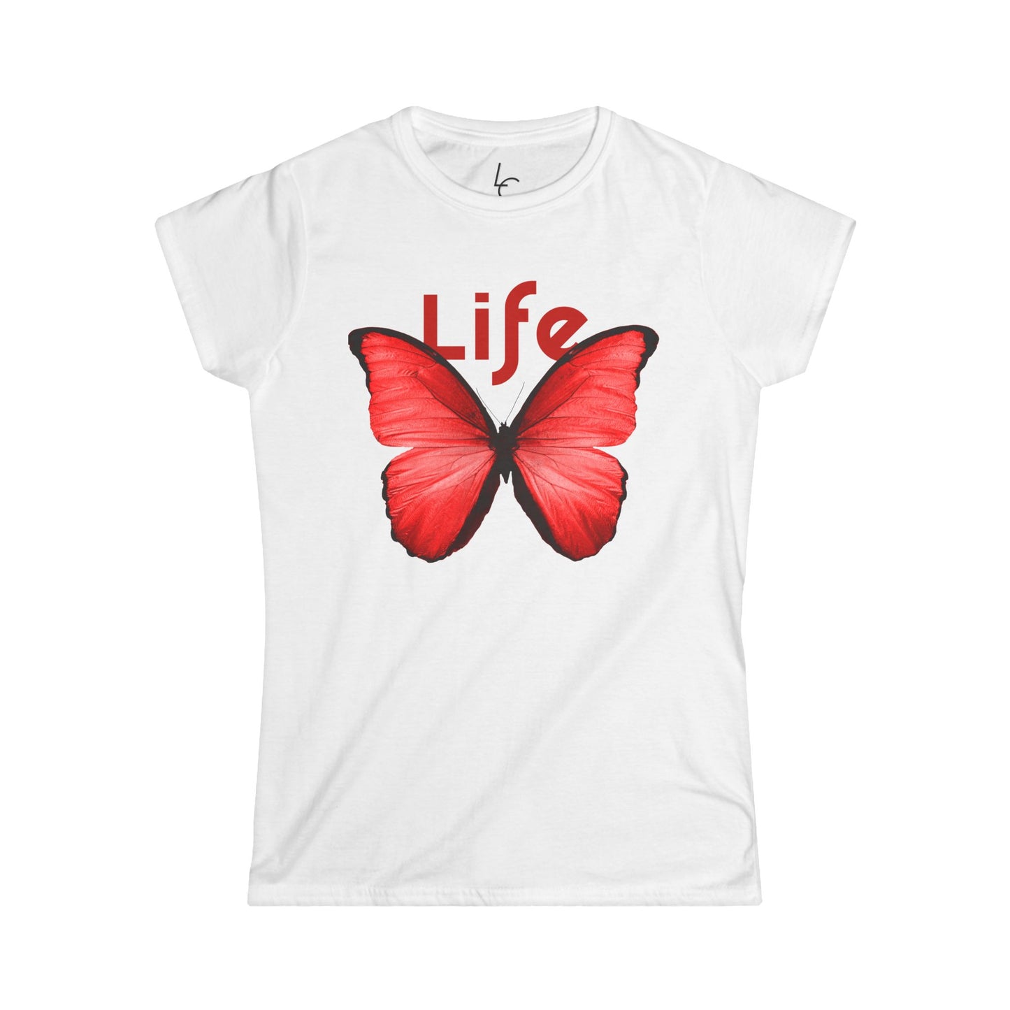 Comfort Fit Tee Garden Design Red Butterfly Cotton Tee Fitted T-shirt Soft Tee Woman's T-shirt