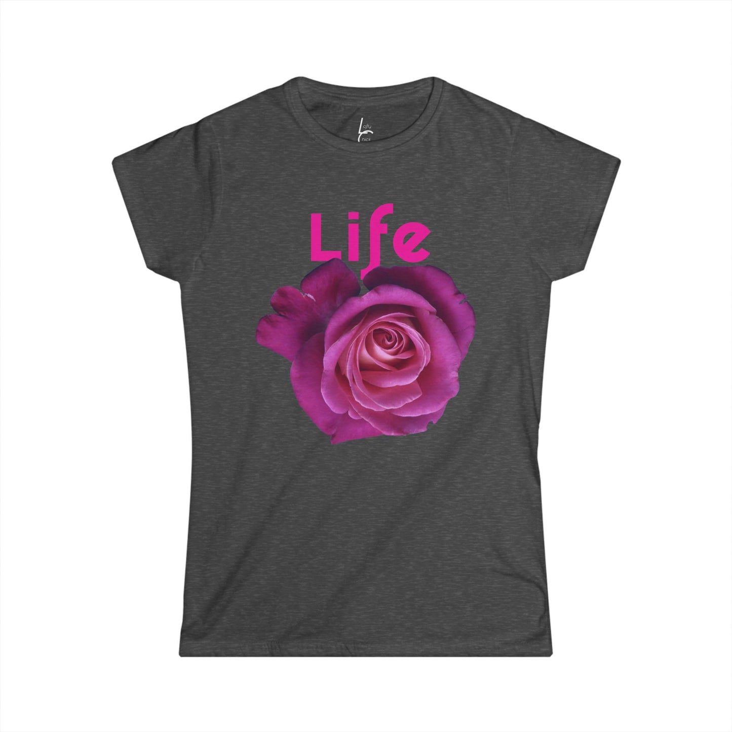 Comfort Fit Tee 'Life' Garden Design Pink Rose Cotton Tee Fitted T-shirt Soft Tee Woman's T-shirt