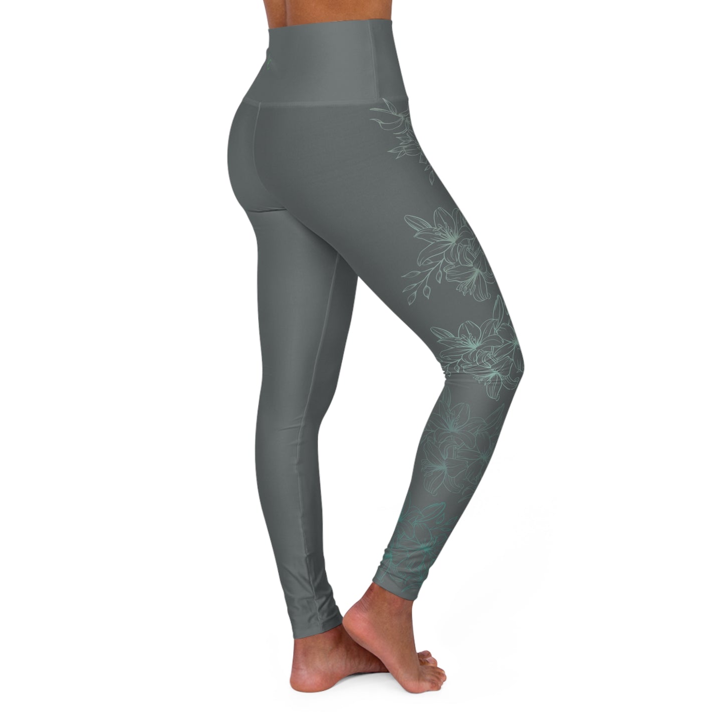 High Waisted Workout leggings Leggings for Woman Workout Gear Compressing Leggings Colorful Leggings Yoga Leggings Green Flowers/Dk Gray