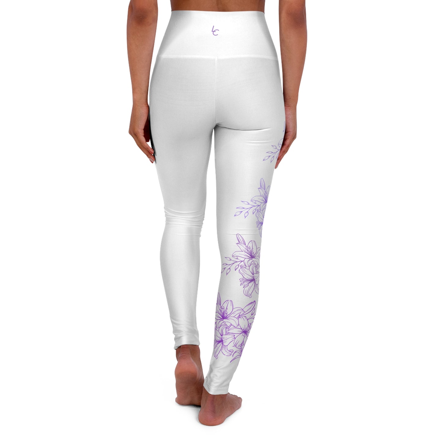 High Waisted Workout Leggings for Woman Workout Gear Yoga Gear Active Wear Colorful Leggings Yoga Leggings with Purple Flowers on White