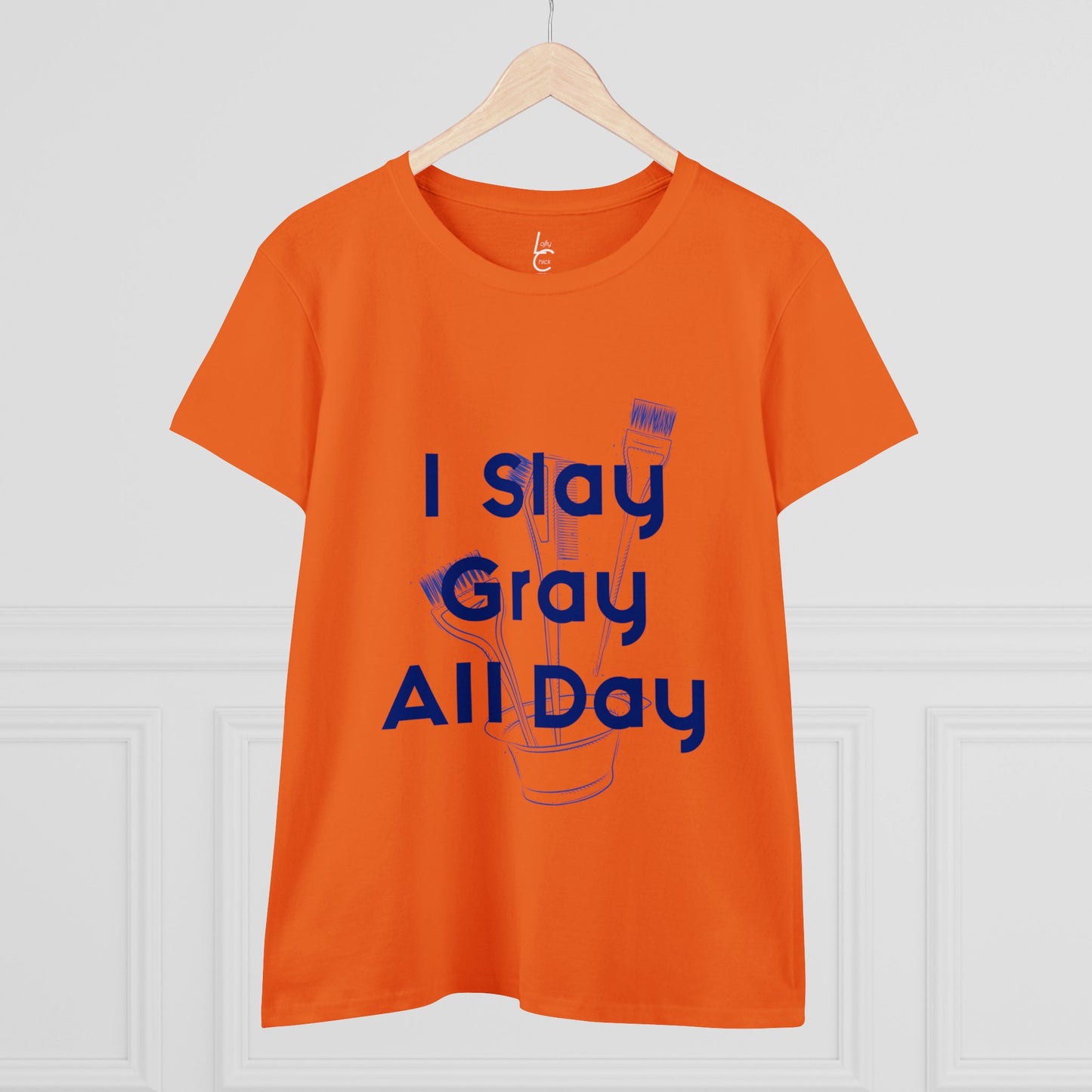 Cotton Graphic Tee for Hairstylist I Slay Gray All Day Cotton Tee Blue Text Tee Shirt Cotton Tee