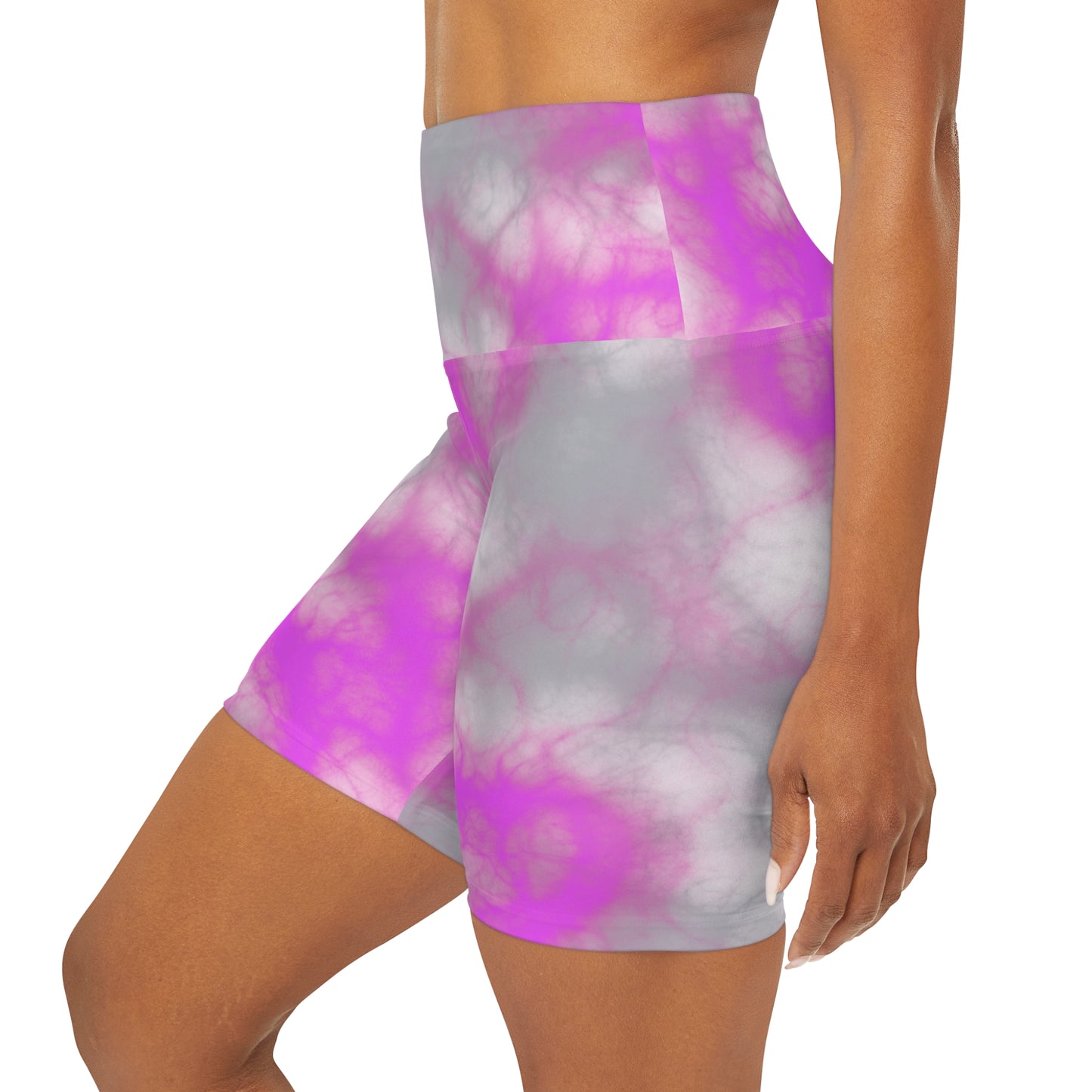 High Waisted Yoga Shorts with Pink and Gray Tie-dye Yoga Shorts for Woman