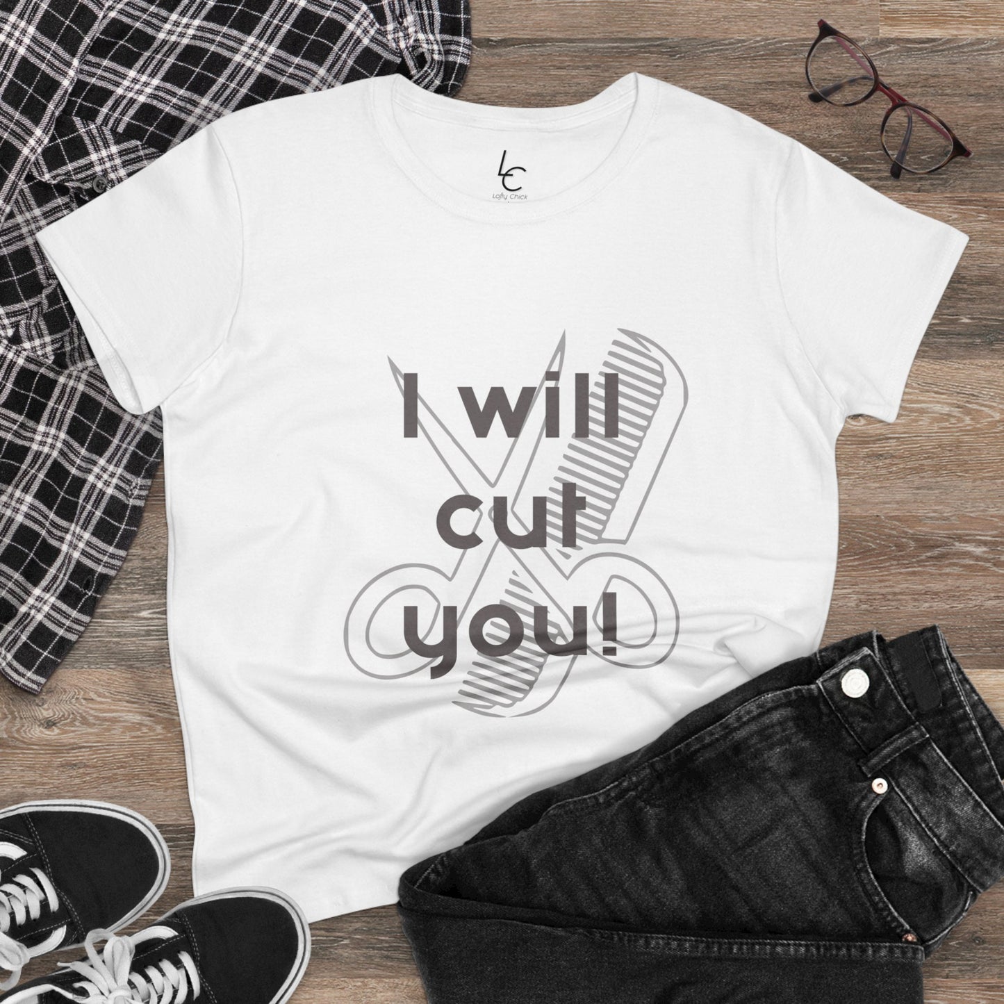 Comfy Cotton Graphic Tee For Hairstylist I Will Cut You Hairstylist Cotton Tee Gray Text Tee Shirt Cotton Tee Cotton T-shirt