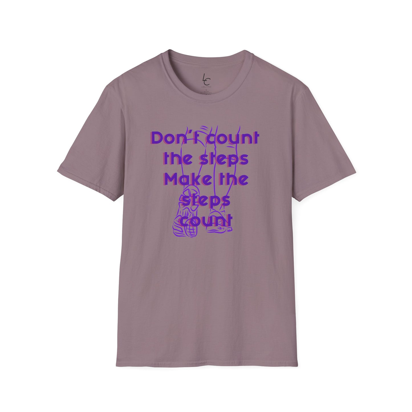 Graphic T-Shirt 'Don't count the steps Make the steps count' in Purple Sneakers