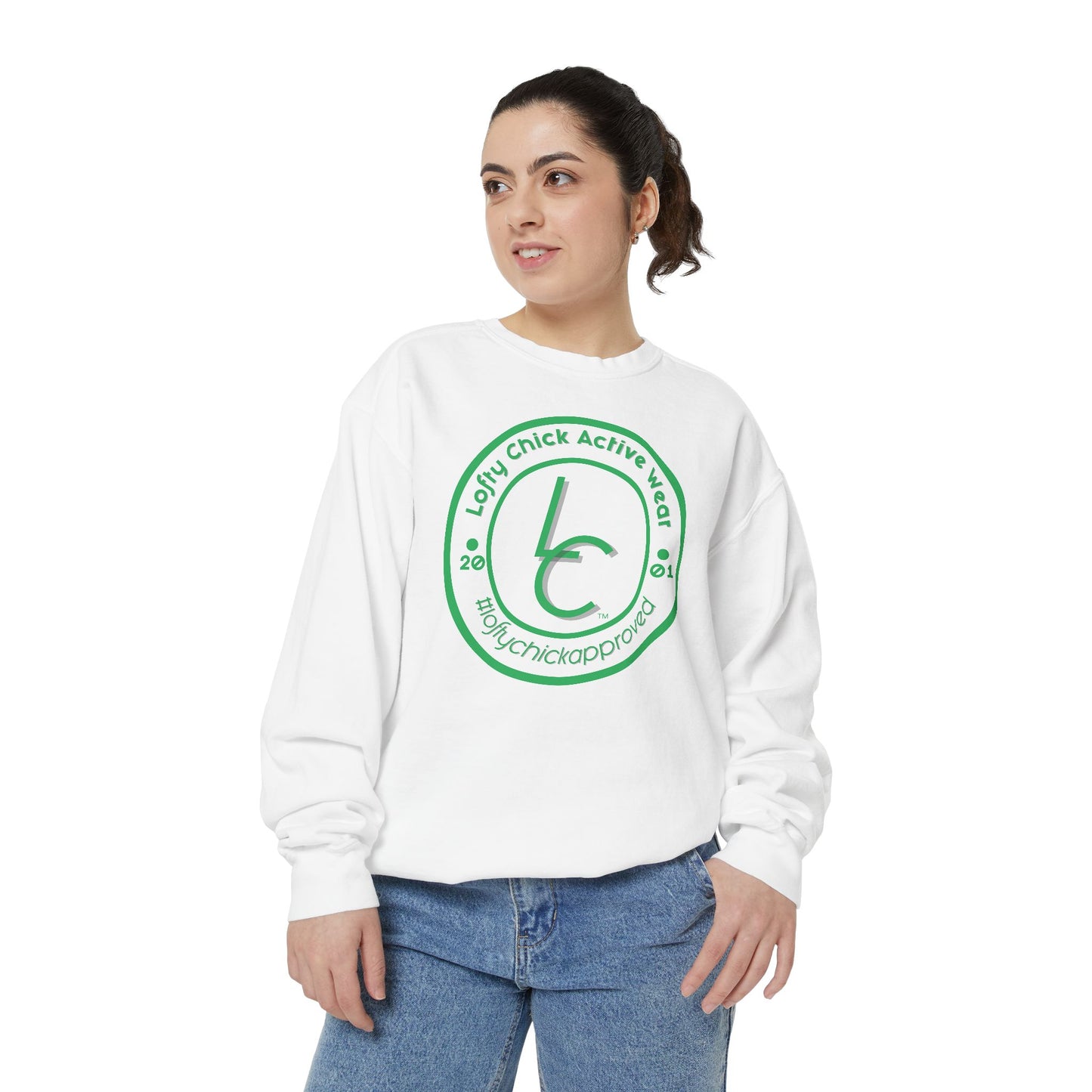 Soft Relaxed Fit Sweatshirt With Lofty Chick 2001 Embelm Green