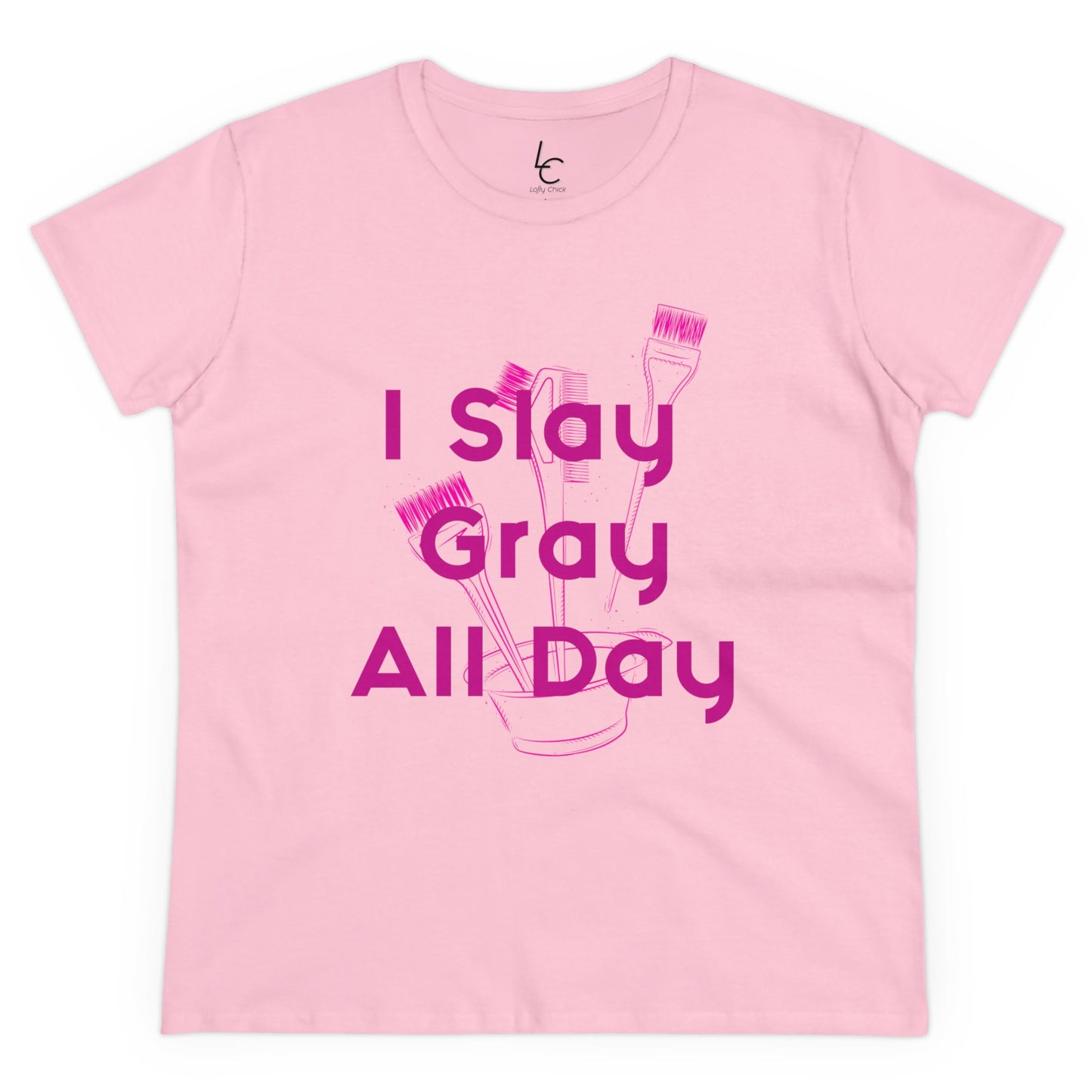 Cotton Graphic Tee for Hairstylist I Slay Gray All Day Cotton Tee Pink Text Tee Shirt Cotton Tee