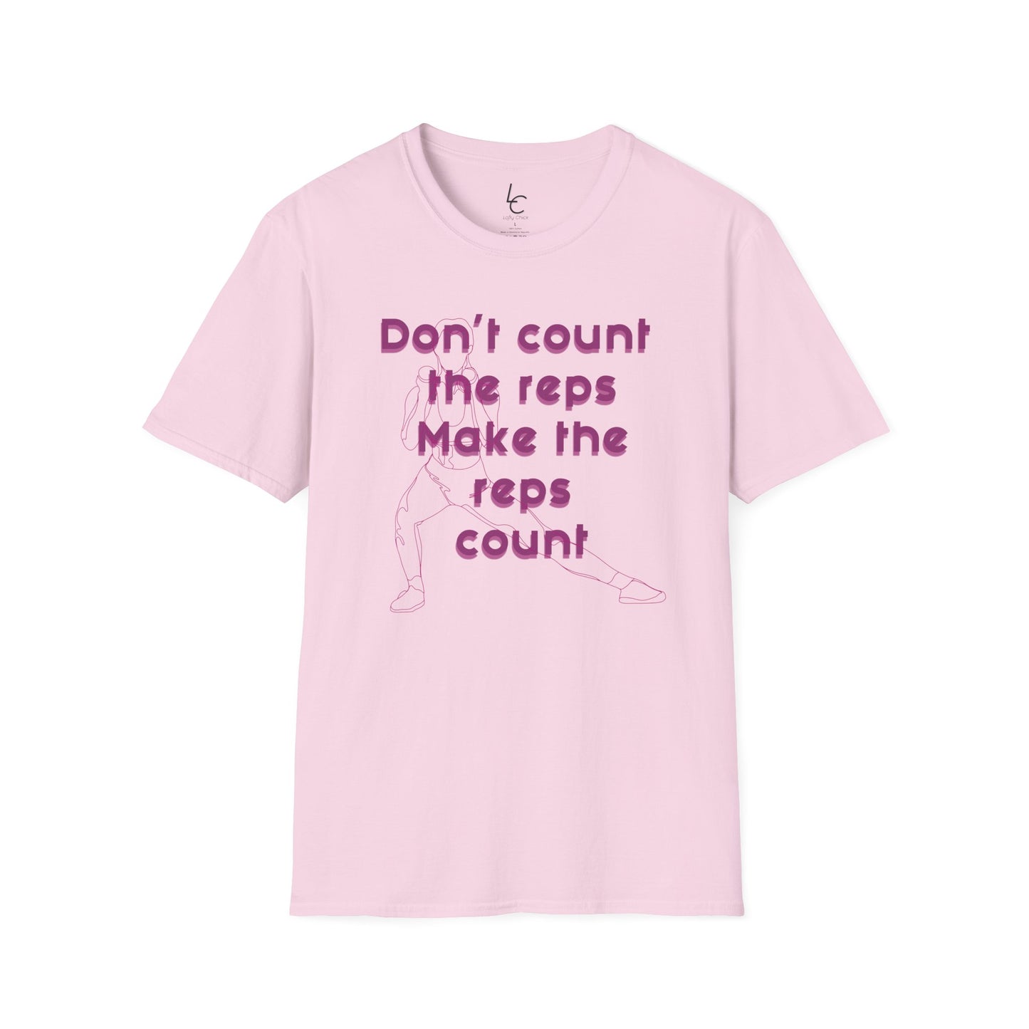Graphic T-Shirt 'Don't count the reps Make the reps count' in Pink