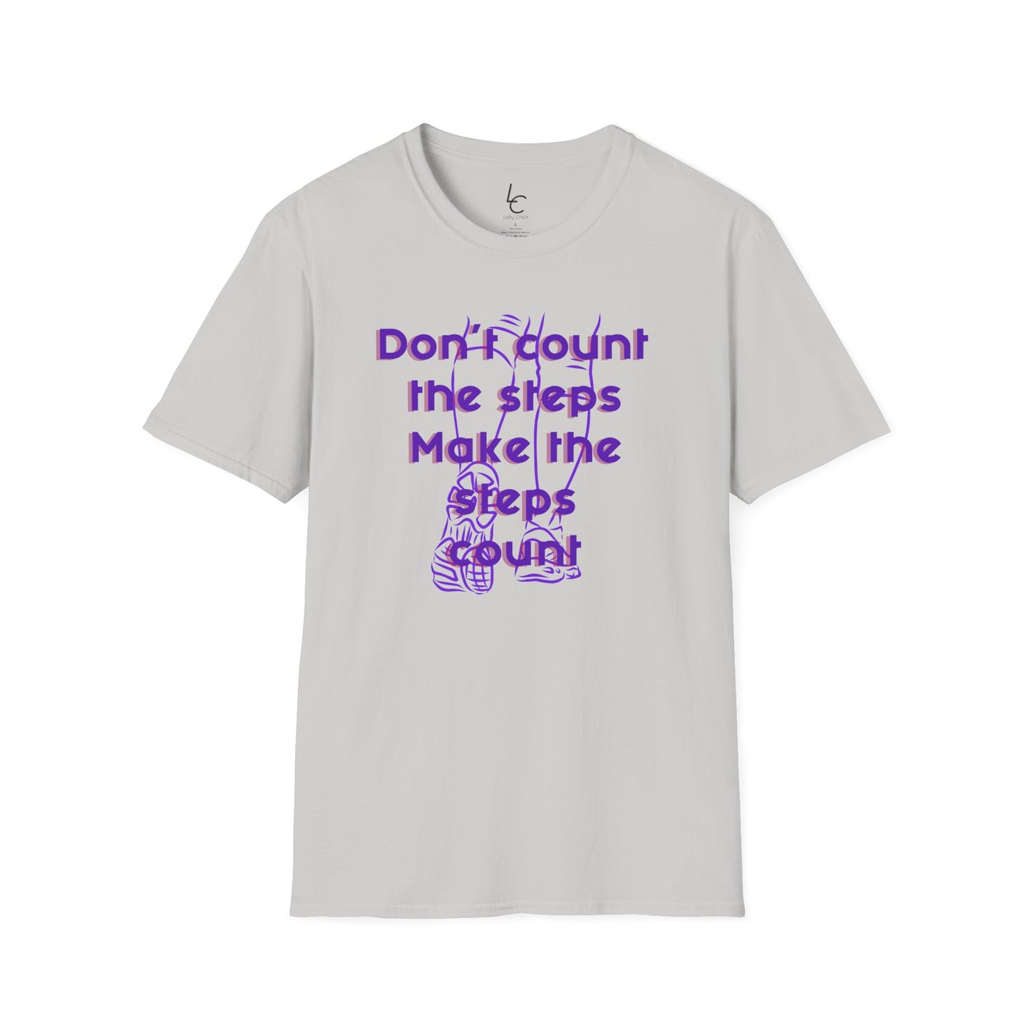 Graphic T-Shirt 'Don't count the steps Make the steps count' in Purple Sneakers