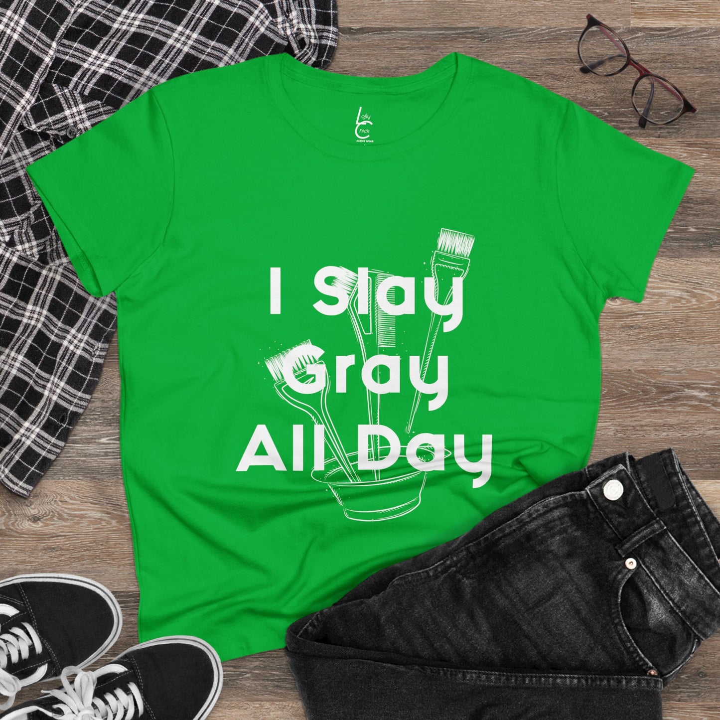 Cotton Graphic Tee For Hairstylist I Slay Gray All Day Cotton Tee White Text Tee Shirt Cotton Tee Gift For Hairstyist Fashion Tee