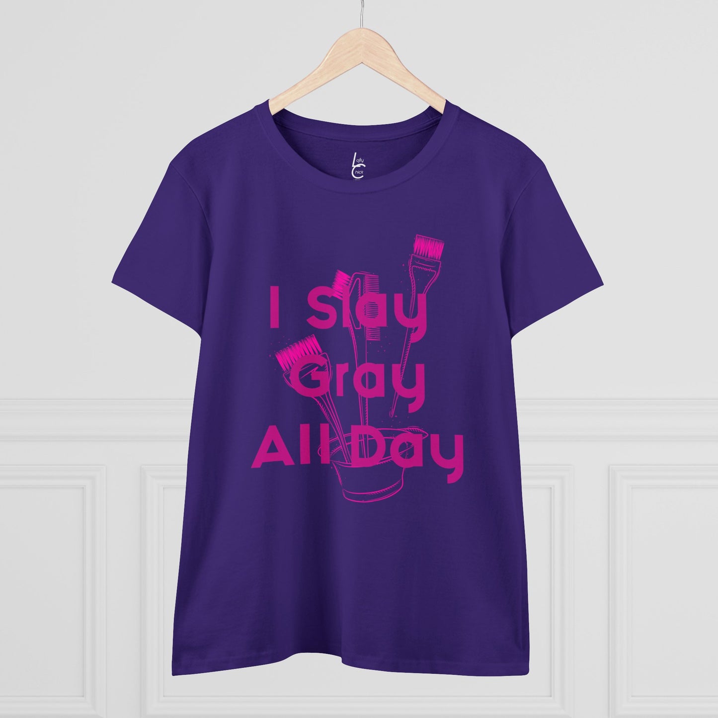 Cotton Graphic Tee for Hairstylist I Slay Gray All Day Cotton Tee Pink Text Tee Shirt Cotton Tee