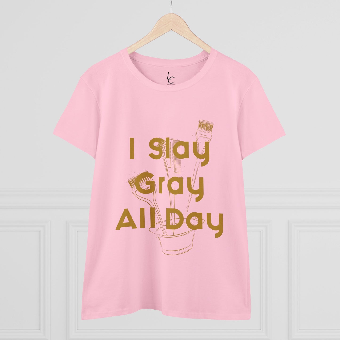 Cotton Graphic Tee I Slay Gray All Day For Hairstylist Cotton Tee Gold Text Tee Shirt Cotton Tee