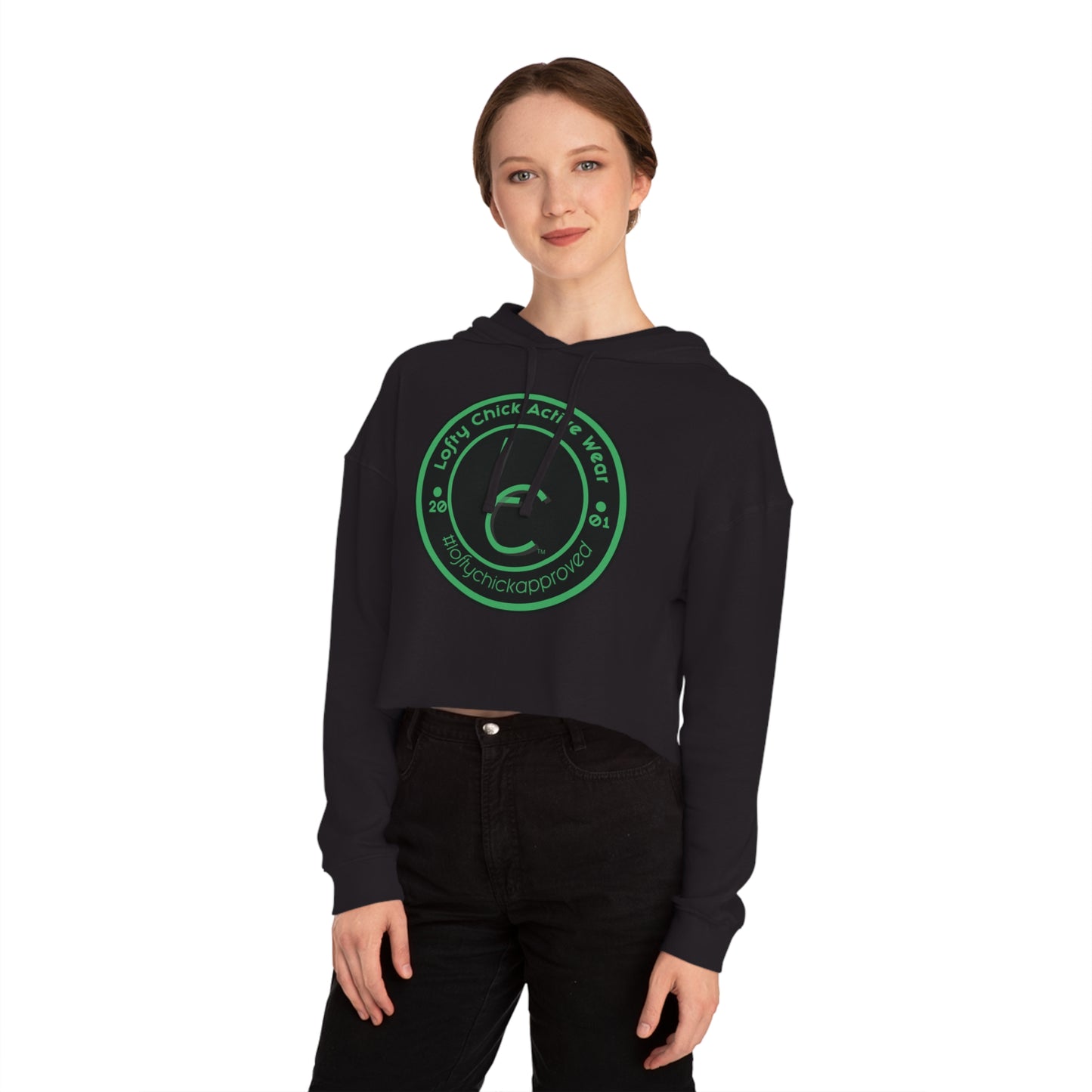Cropped Hooded Sweatshirt Lofty Chick 2001 Emblem Green