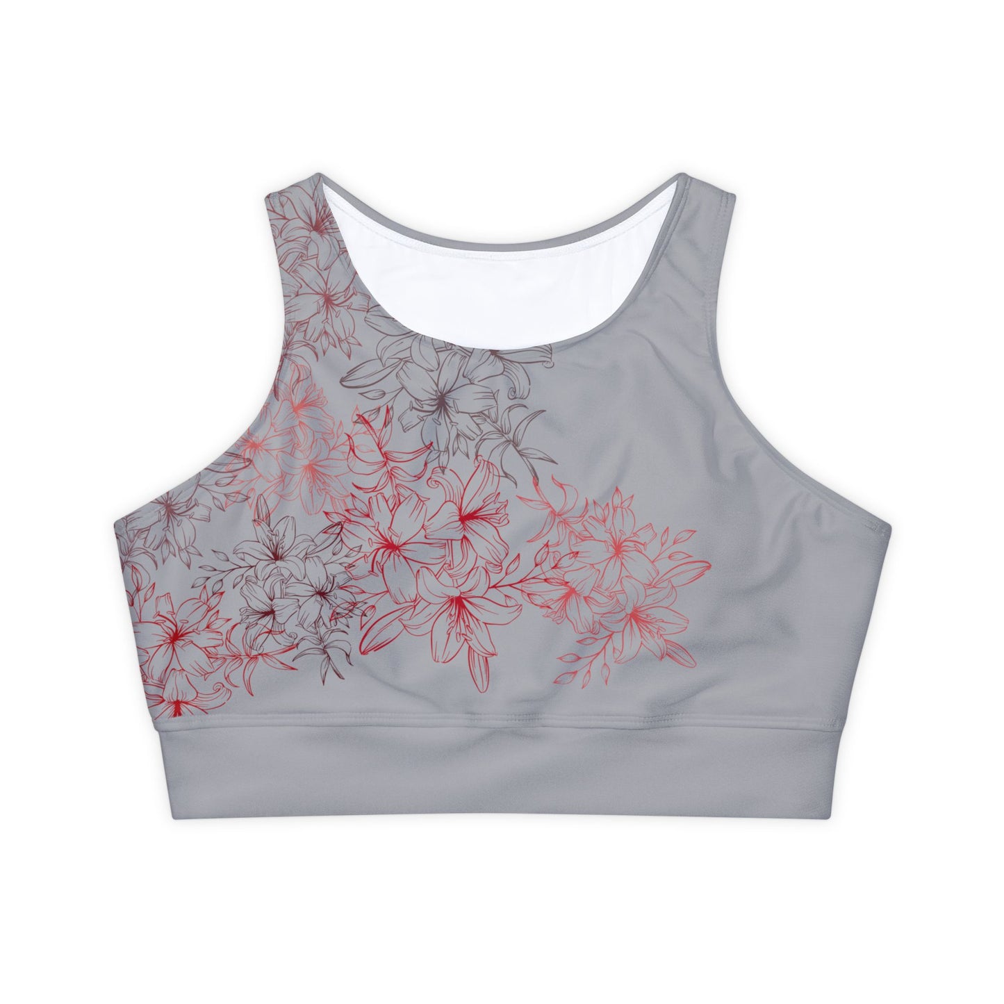 Sports Bra Fully Lined Padded Sports Bra Support Bra Red Flower/Gray