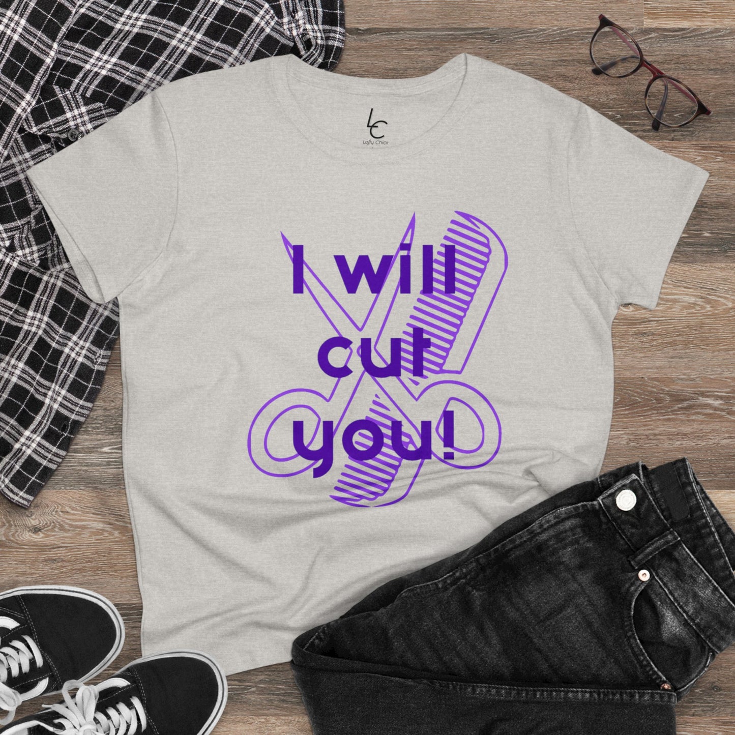 Comfy Cotton Graphic Tee For Hairstylist I Will Cut You Cotton Tee PurpleText Tee Shirt Cotton Tee Cotton T-shirt