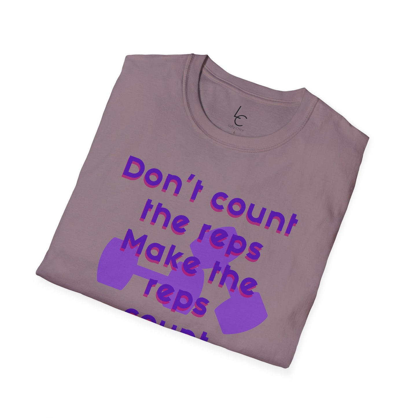 Graphic T-Shirt 'Don't count the reps Make the reps count' in Purple Weights